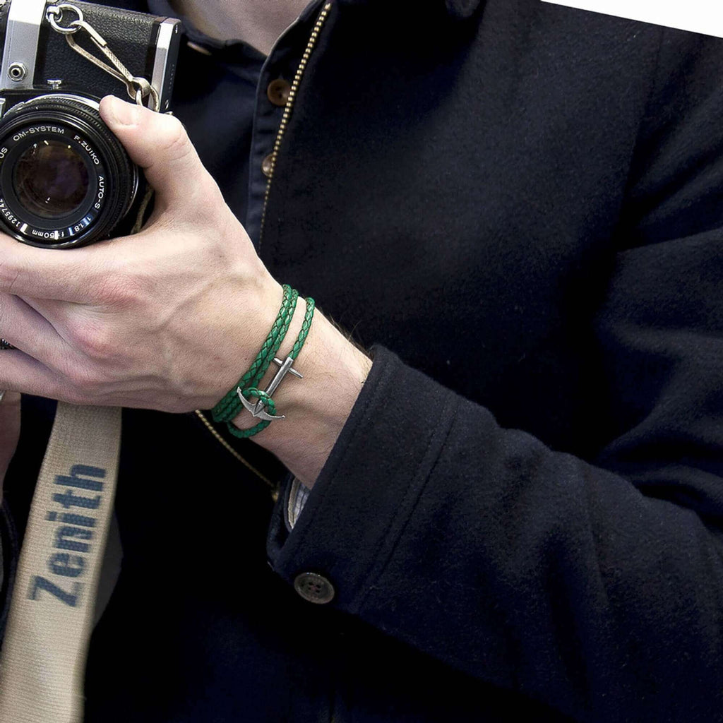 Admiral Anchor Silver & Braided Leather Bracelet - Handcrafted in Great Britain, Ethical & Stylish by ANCHOR & CREW at www.brixbailey.com