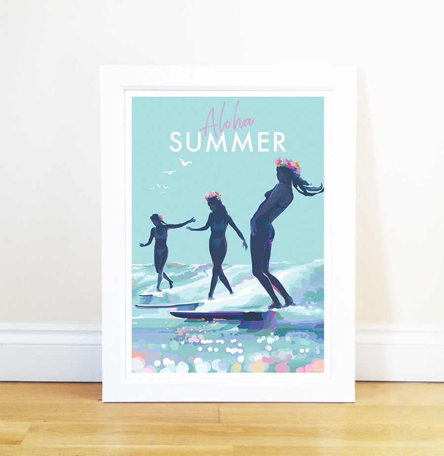 Aloha Summer Vintage Surfing Poster