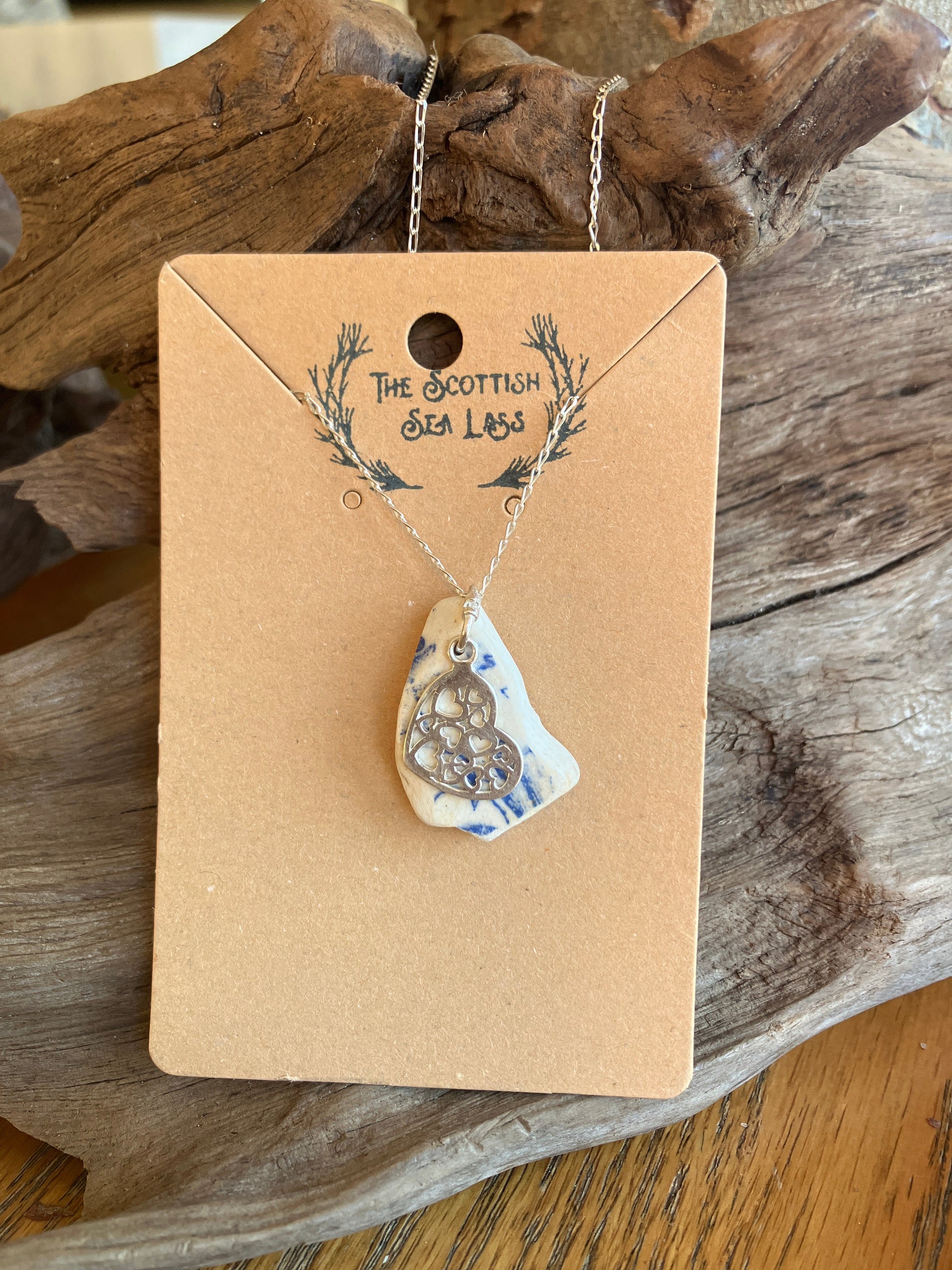 Heart Scottish Sea Pottery 925 Silver Pendant