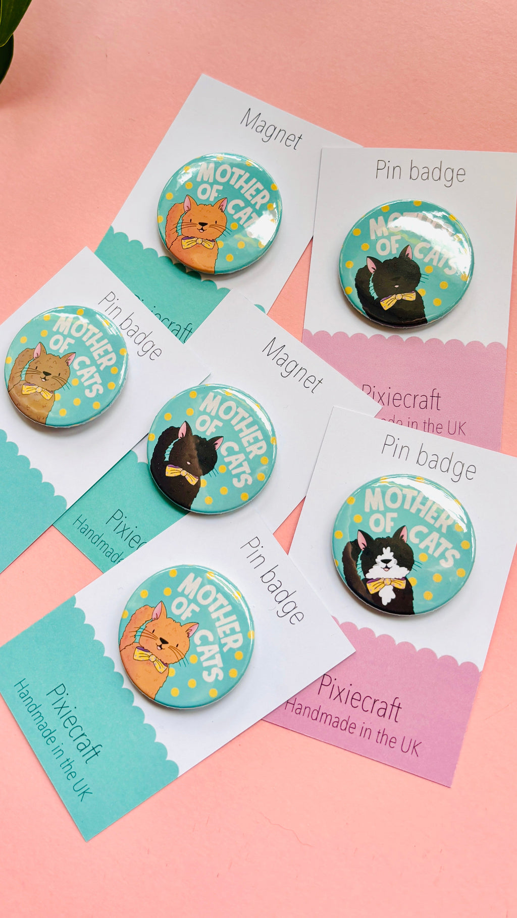 Mother of Cats Gift Pin Badge or Magnet Handmade Accessory
