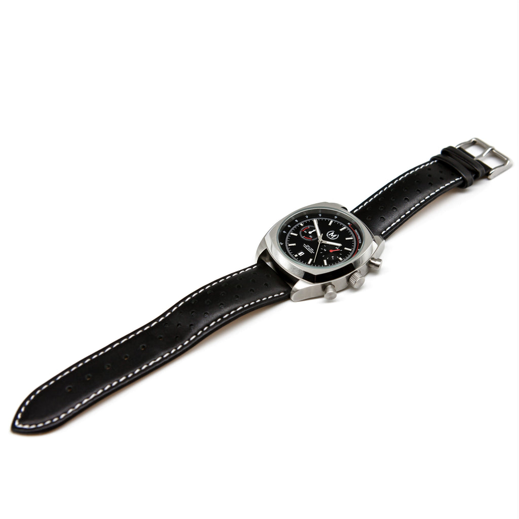 Black Leather Rally Watch Strap 22mm