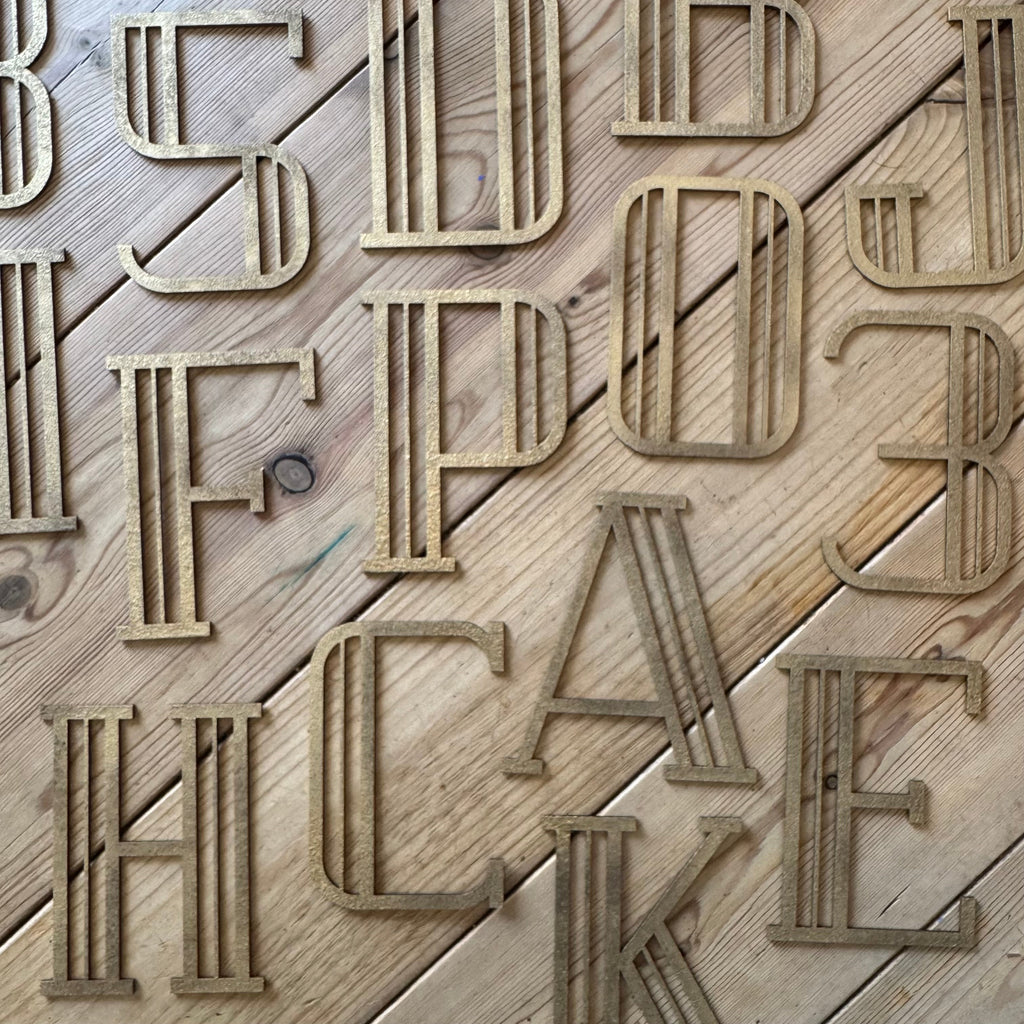 Gold Distressed Art Deco Metal Letters and Numbers 5 inch or 12 inch