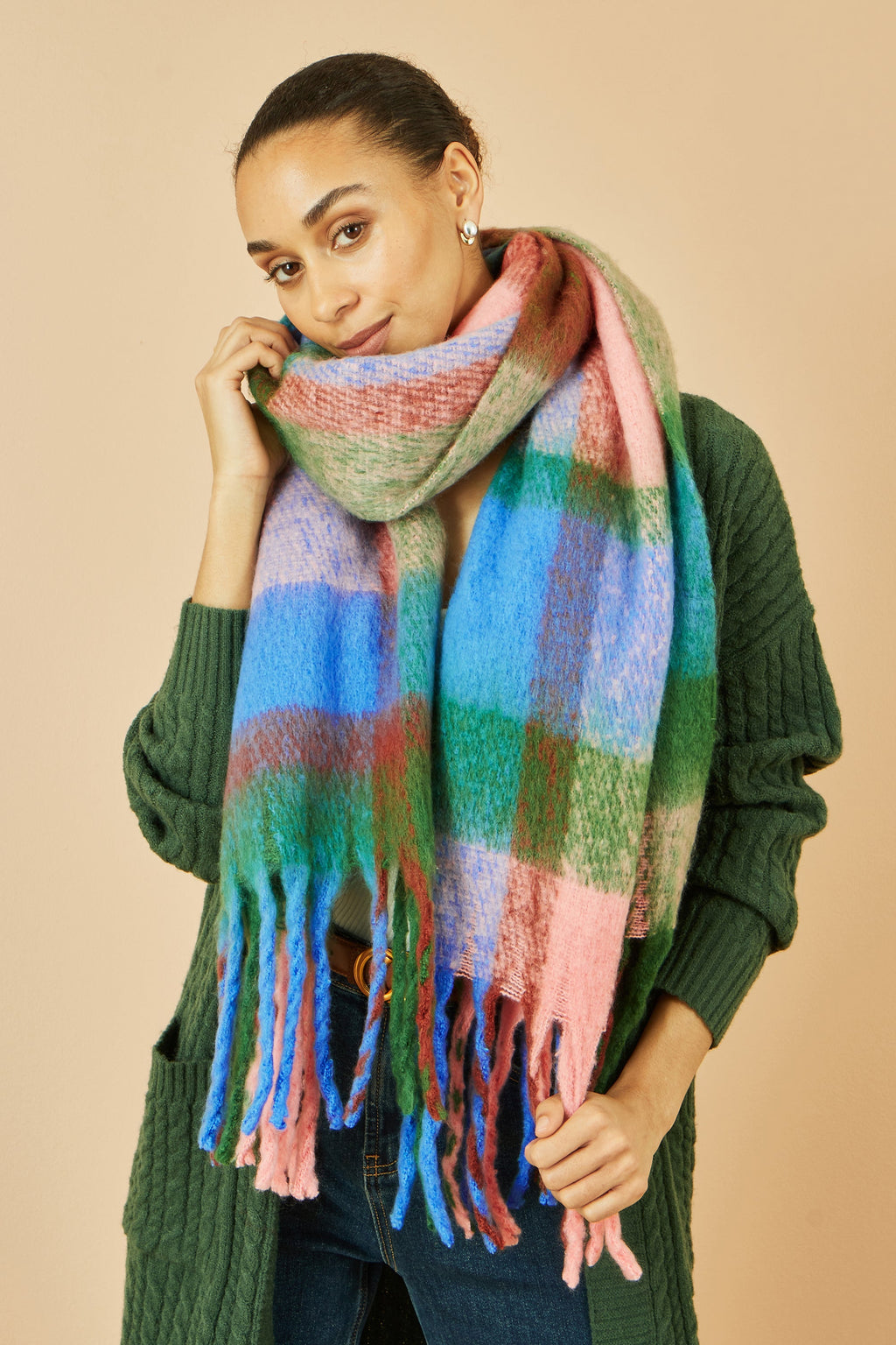 Blue and Pink Check Soft Scarf