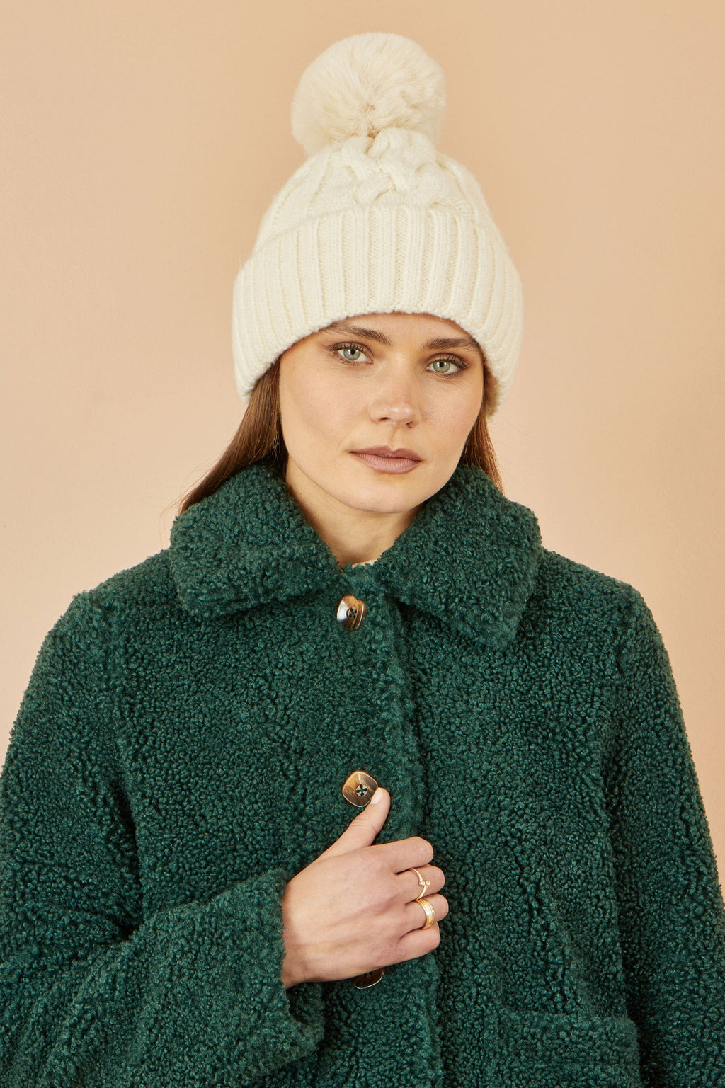 White Cable Knit Bobble Hat