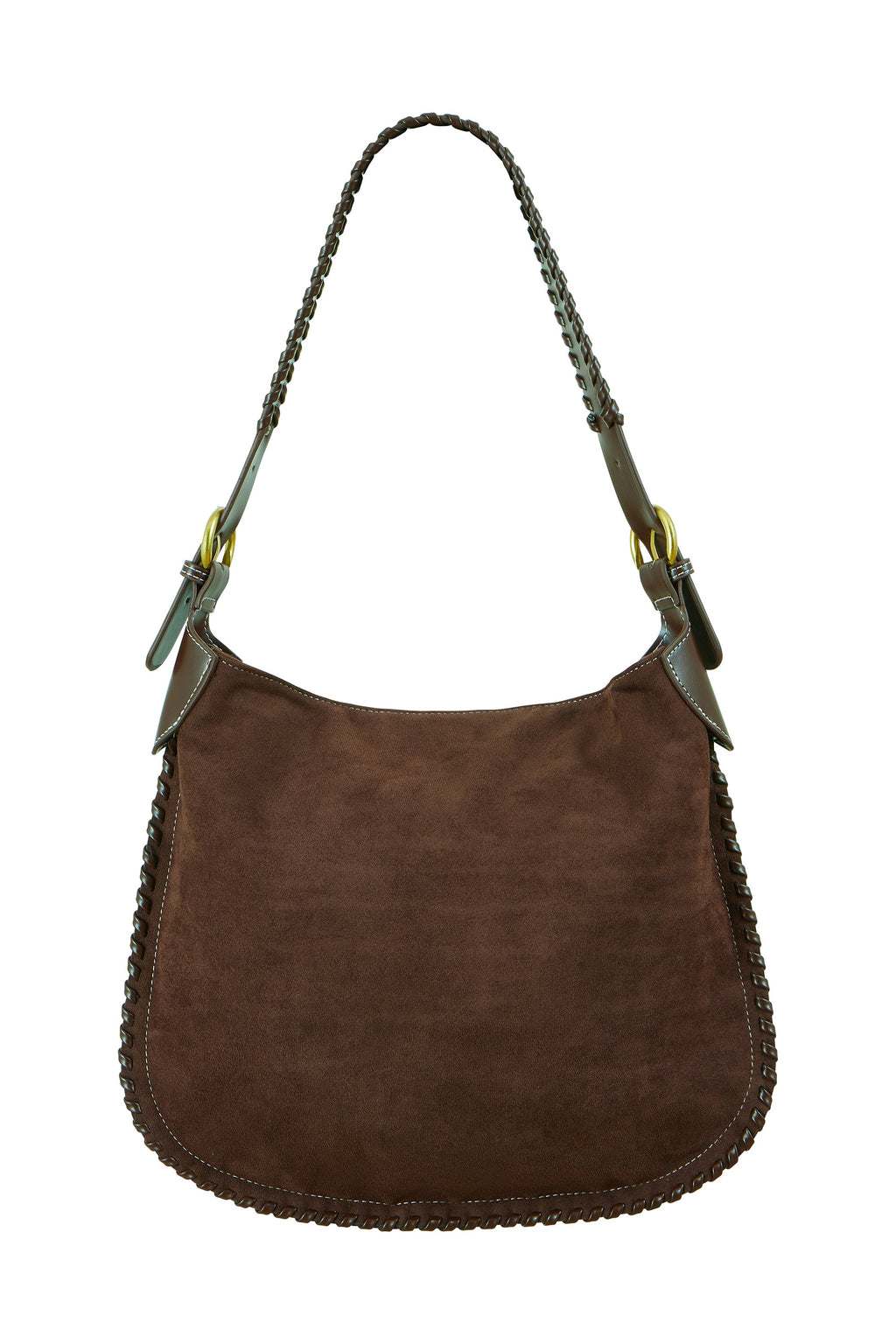 Brown Faux Suede Bag with Stitching Detail