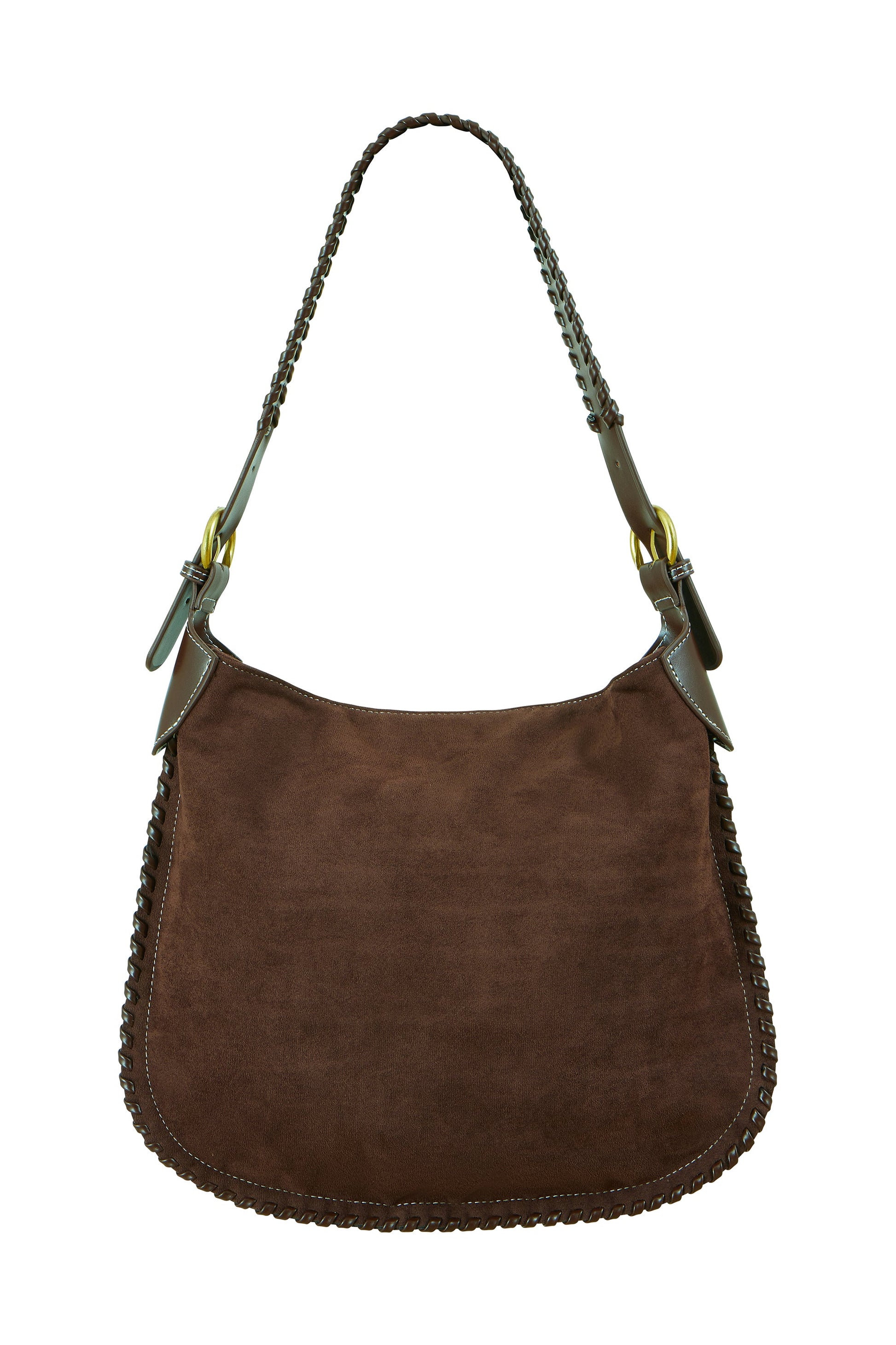 Brown Faux Suede Bag with Stitching Detail