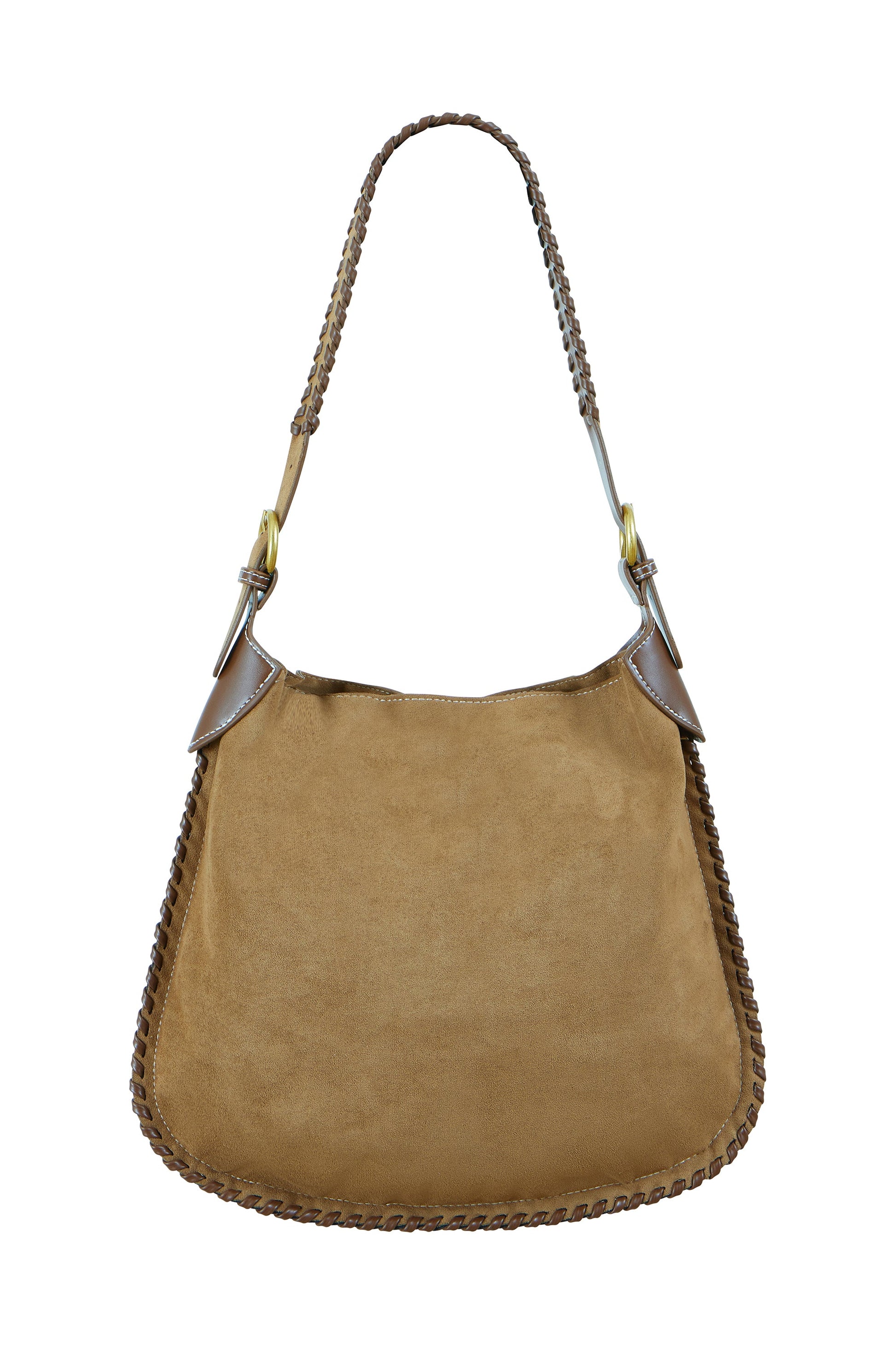 Tan Faux Suede Bag with Stitching Detail