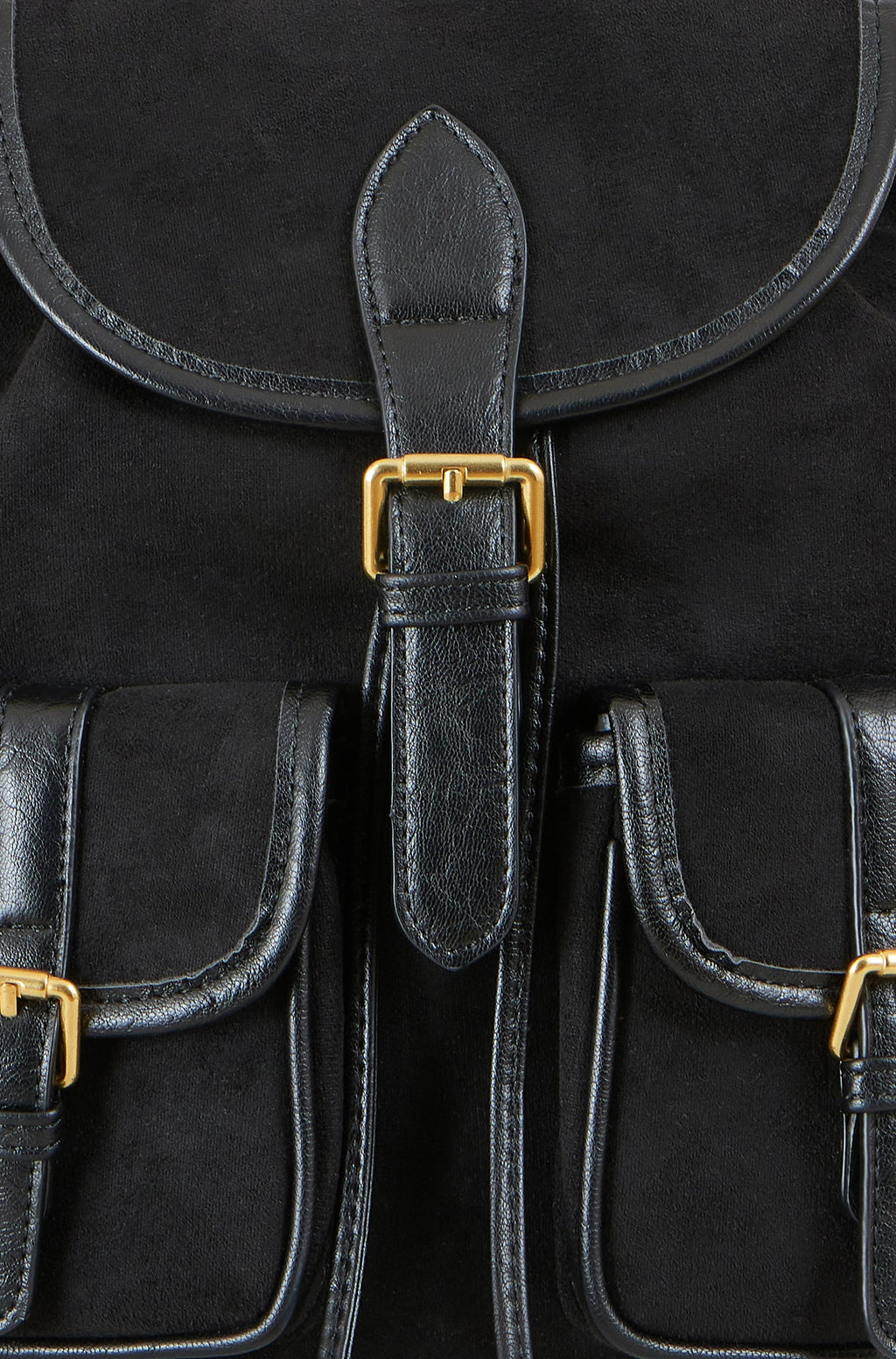 Black Faux Suede Pocket Rucksack