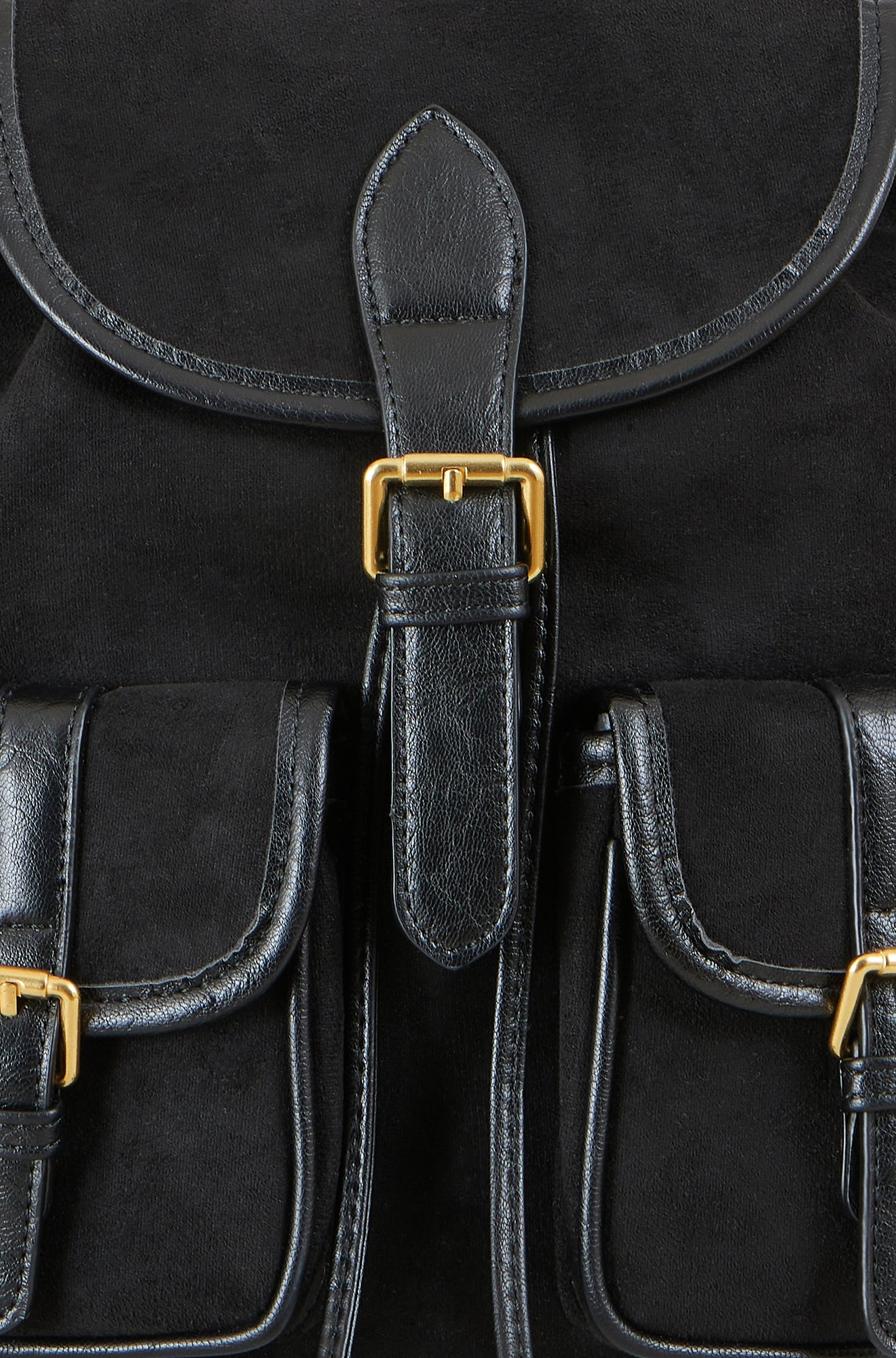 Black Faux Suede Pocket Rucksack