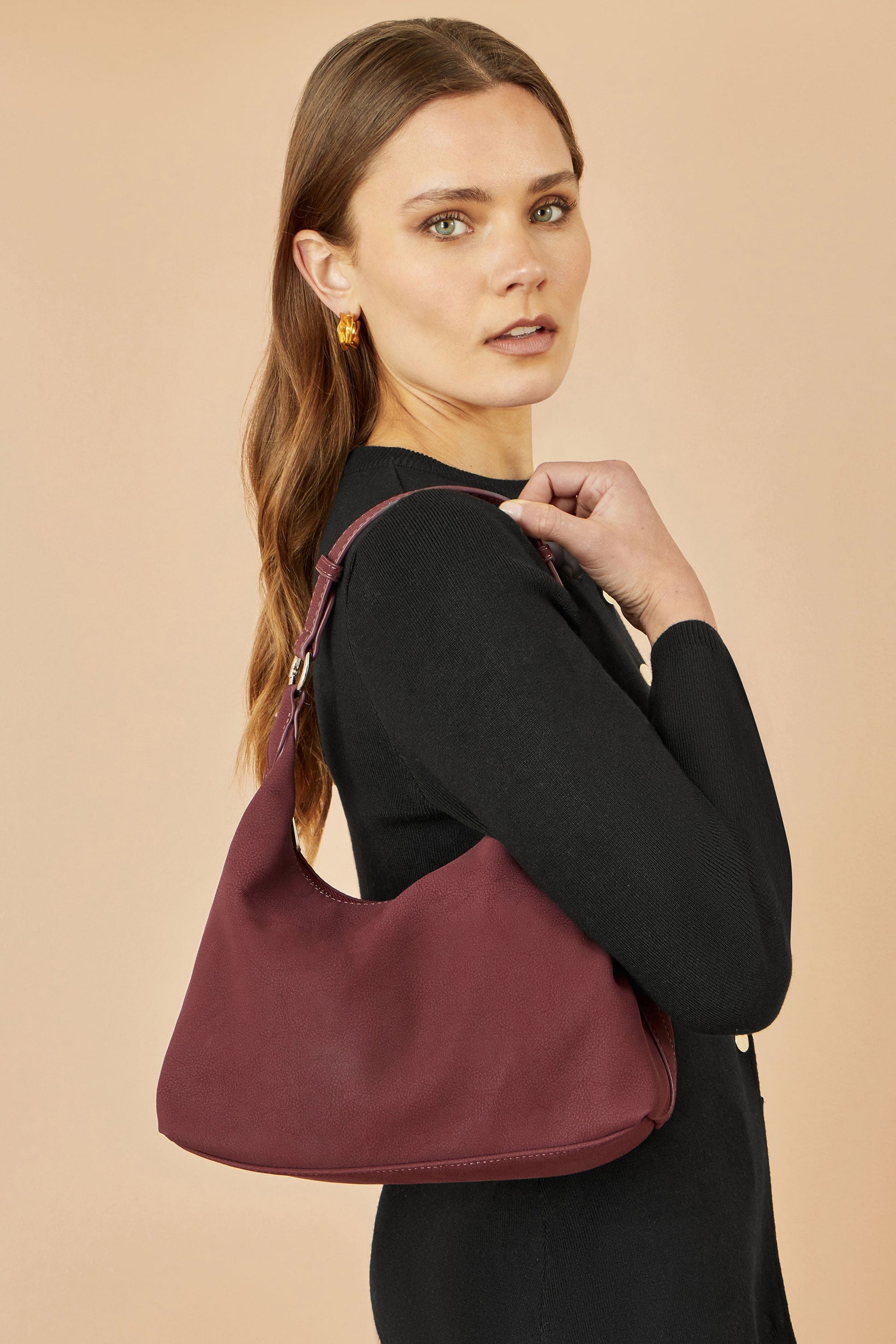 Burgundy Shoulder Bag With Buckle Strap