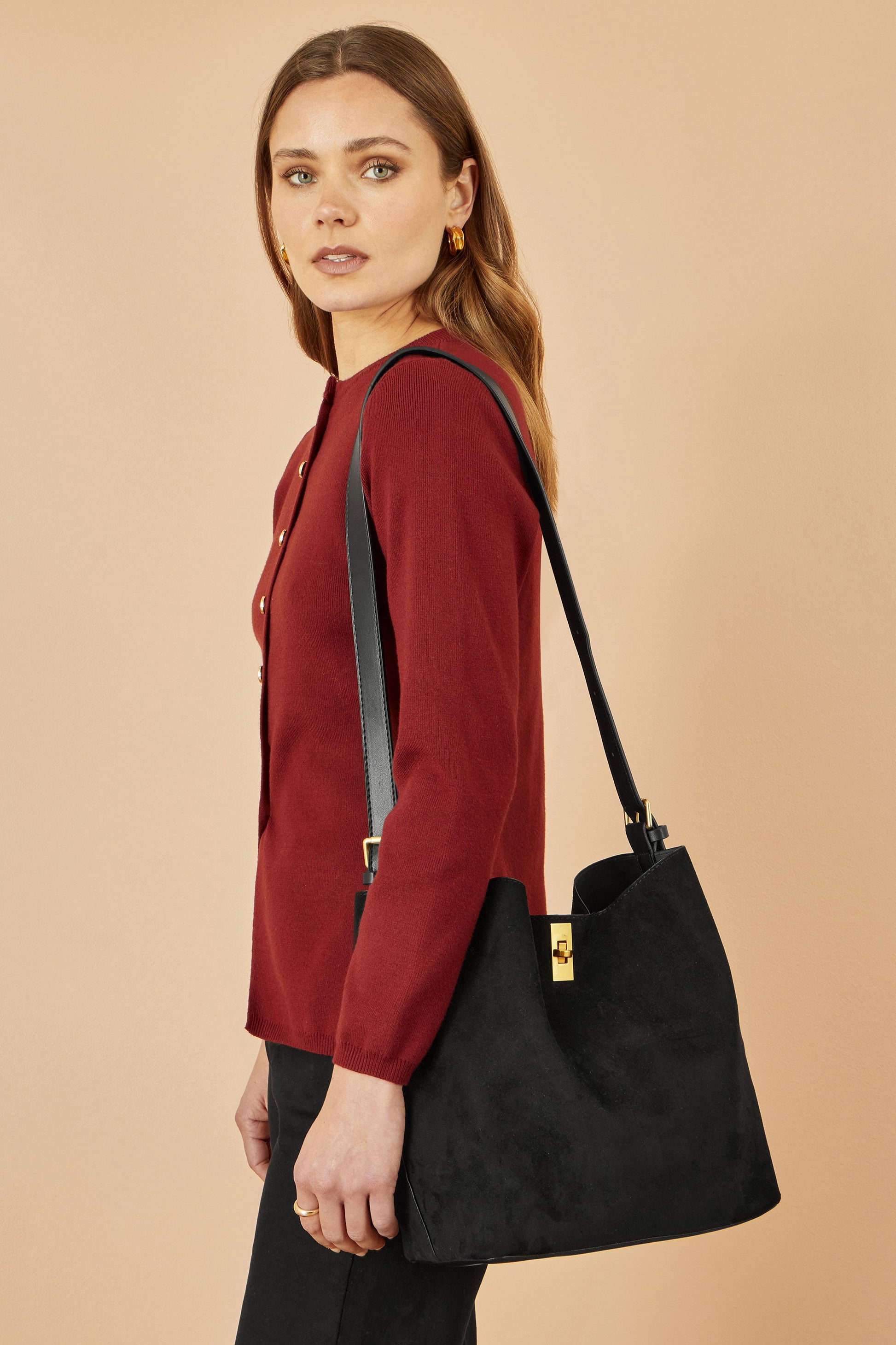 Black Faux Suede Bag with Inside Pouch
