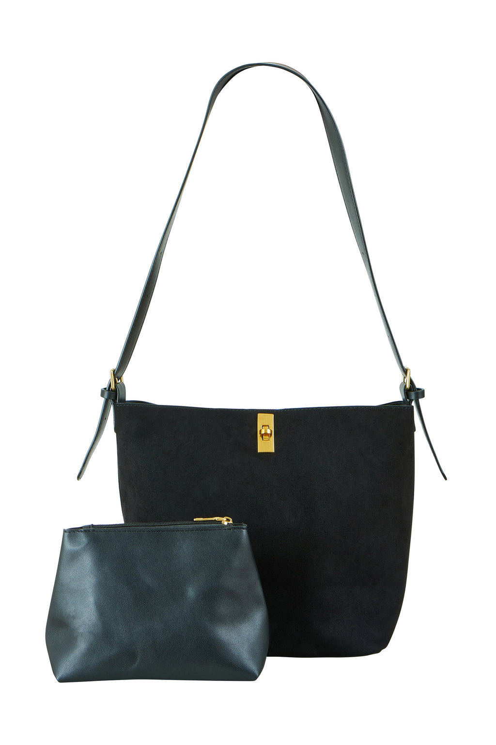 Black Faux Suede Bag with Inside Pouch