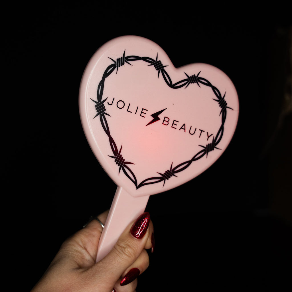 Heart Shaped Makeup Mirror in Red and Silver