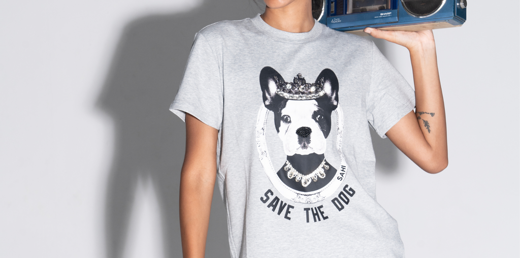 Save The Dog Graphic Embroidered Cotton T-Shirt