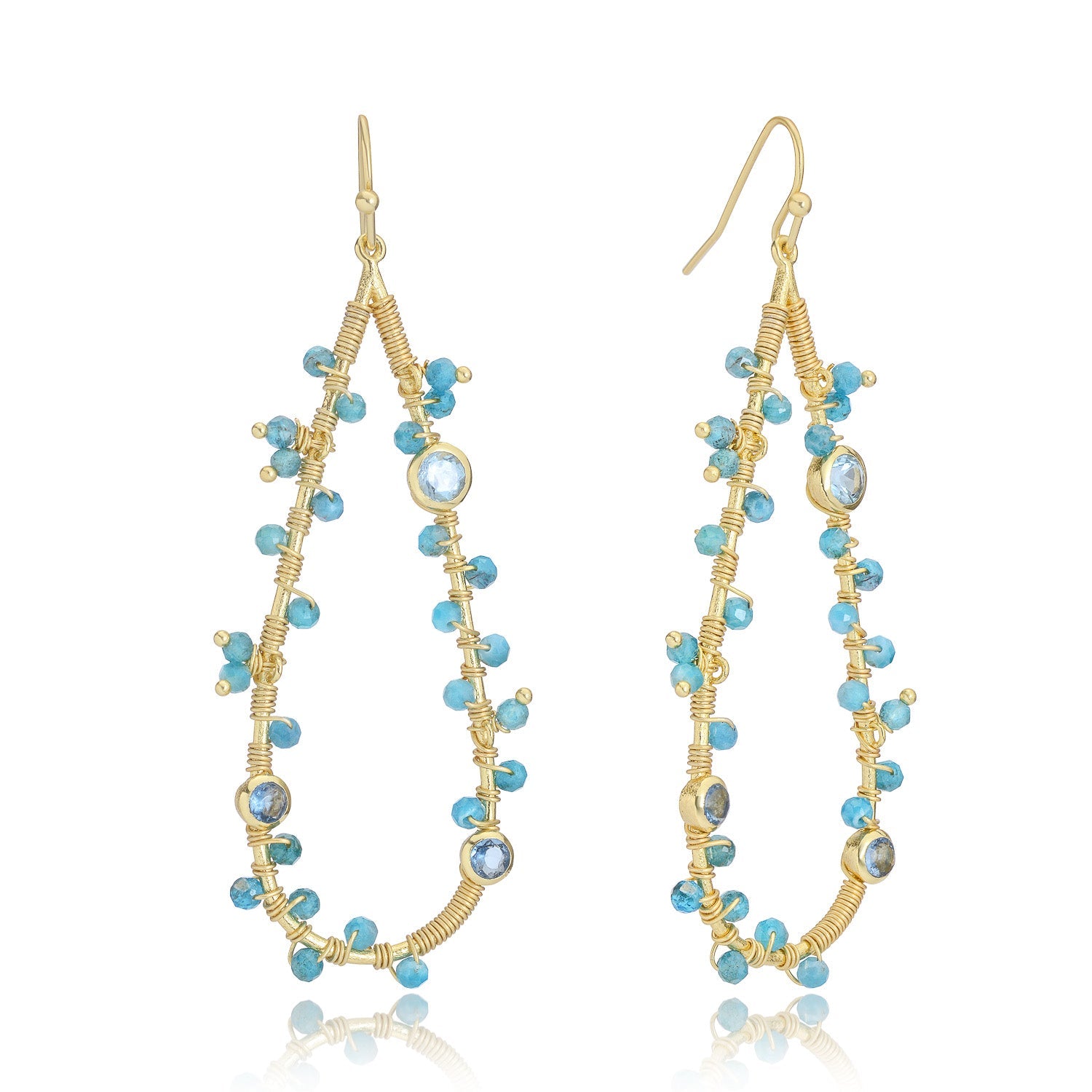 Large Teardrop Wire Wrapped Blue Gemstone Earrings