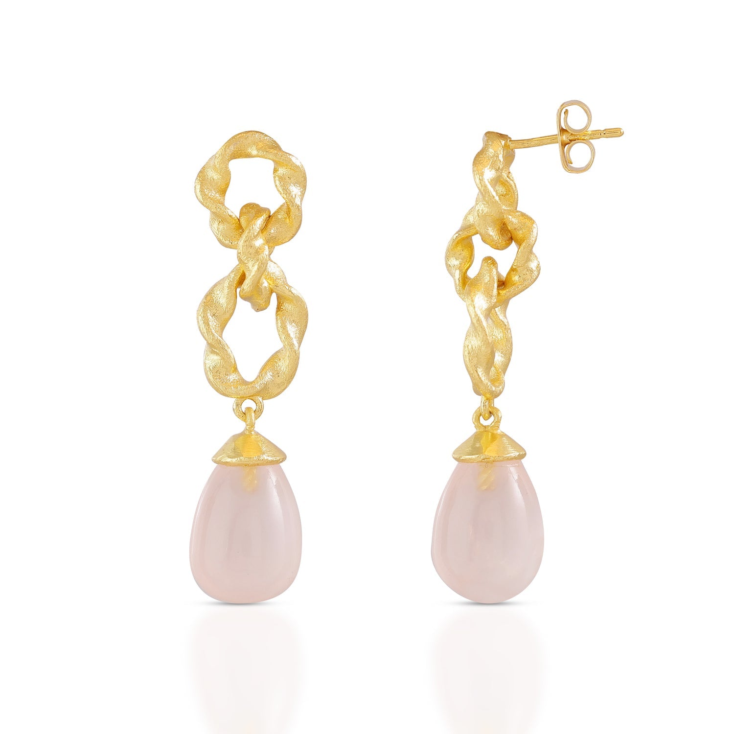 Double Twisted Loops Earrings in Rose Quartz