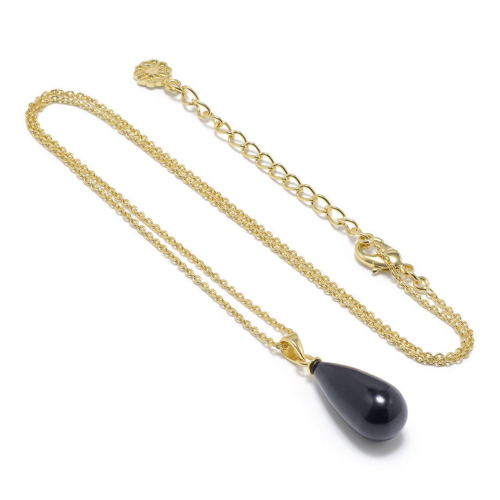 Polished Black Onyx Stone Pendant Necklace in Gold