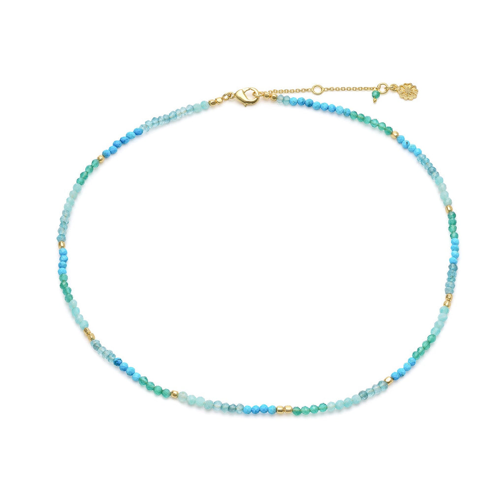 Mixed Gemstone Beaded Necklace with Amazonite, Copper Turquoise and Green Jade