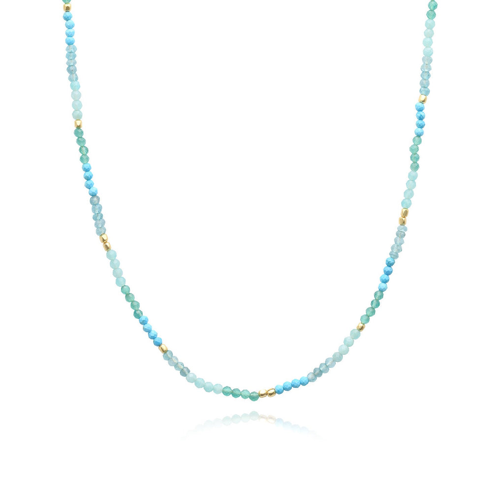 Mixed Gemstone Beaded Necklace with Amazonite, Copper Turquoise and Green Jade