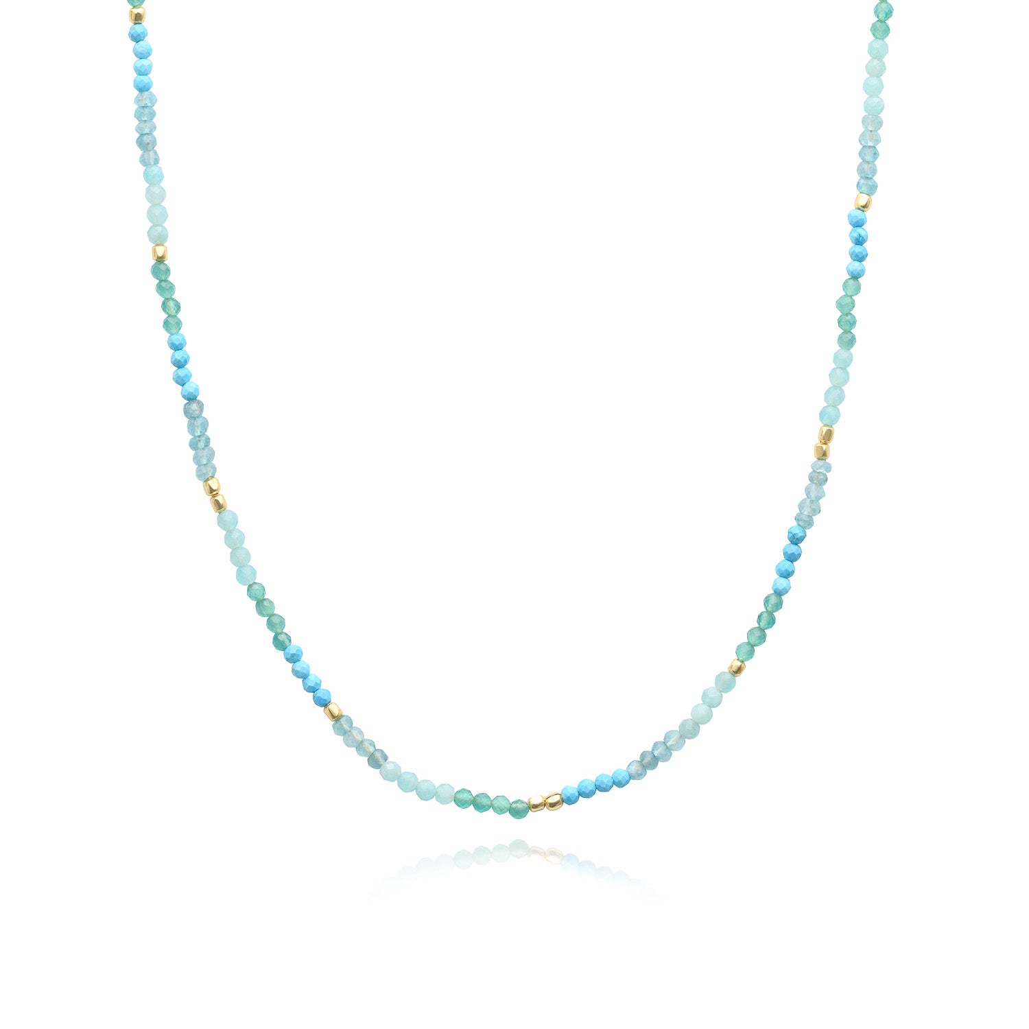 Mixed Gemstone Beaded Necklace with Amazonite, Copper Turquoise and Green Jade
