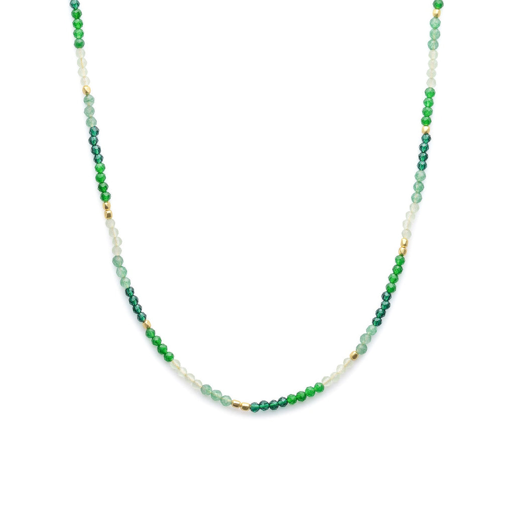 Mixed Gemstone Beaded Necklace with Prehnite, Moss Agate and Green Aventurine