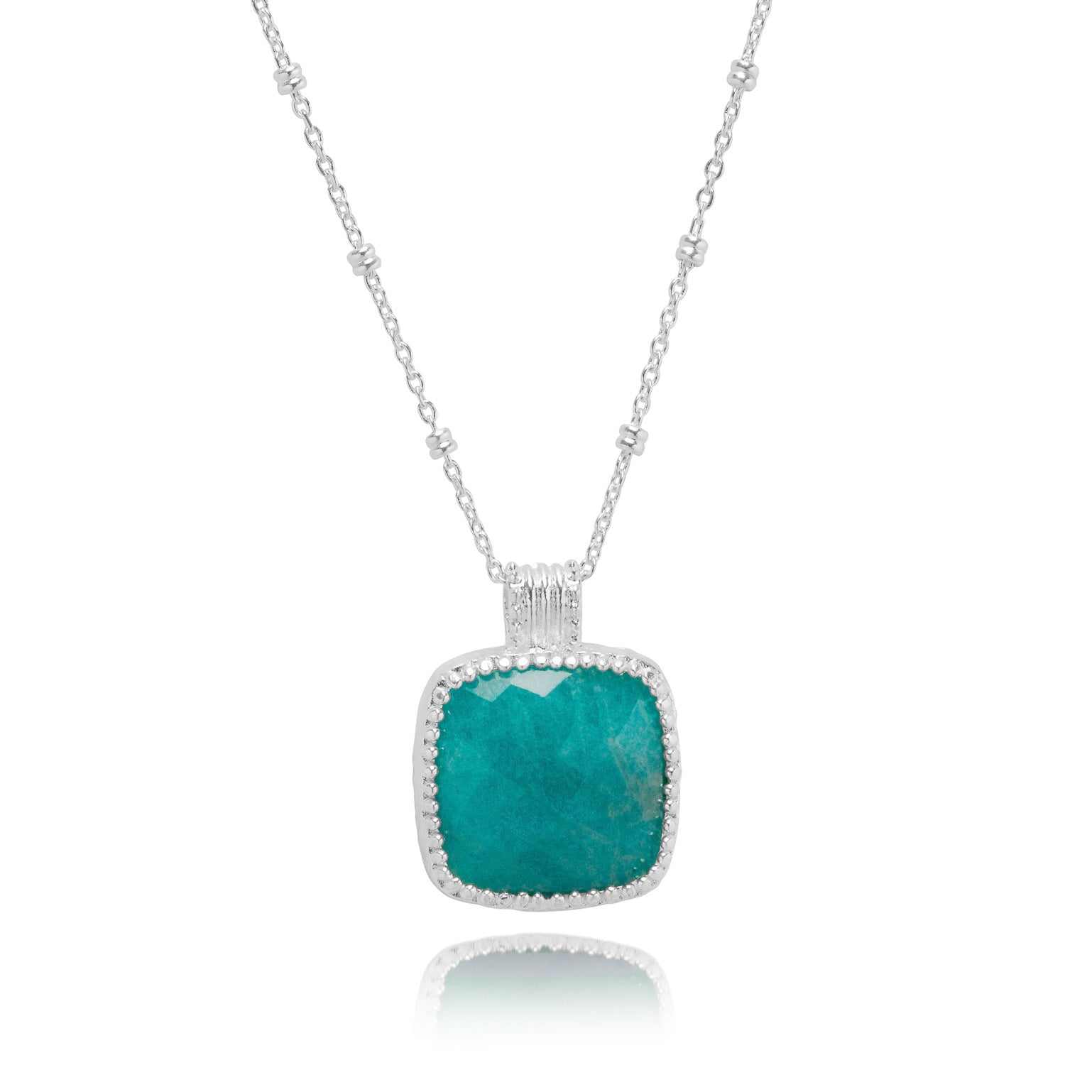 Large Square Amazonite Pendant in Silver