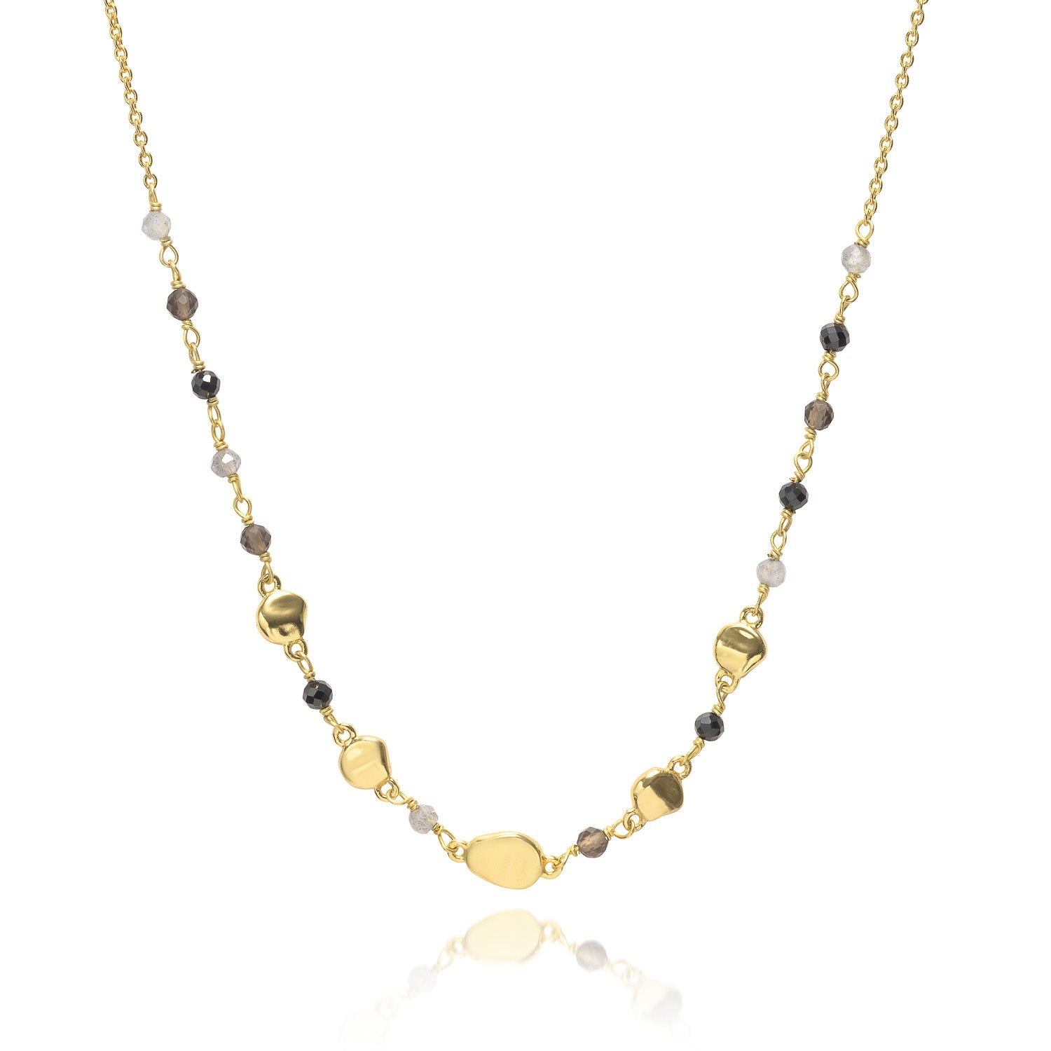 Sofia Nugget Necklace in Black Onyx, Smoky Quartz and Labradorite