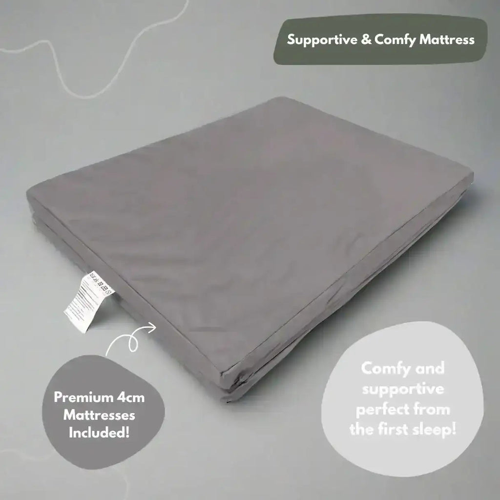 Travel Cot with Newborn Bassinet Insert in Dark Grey