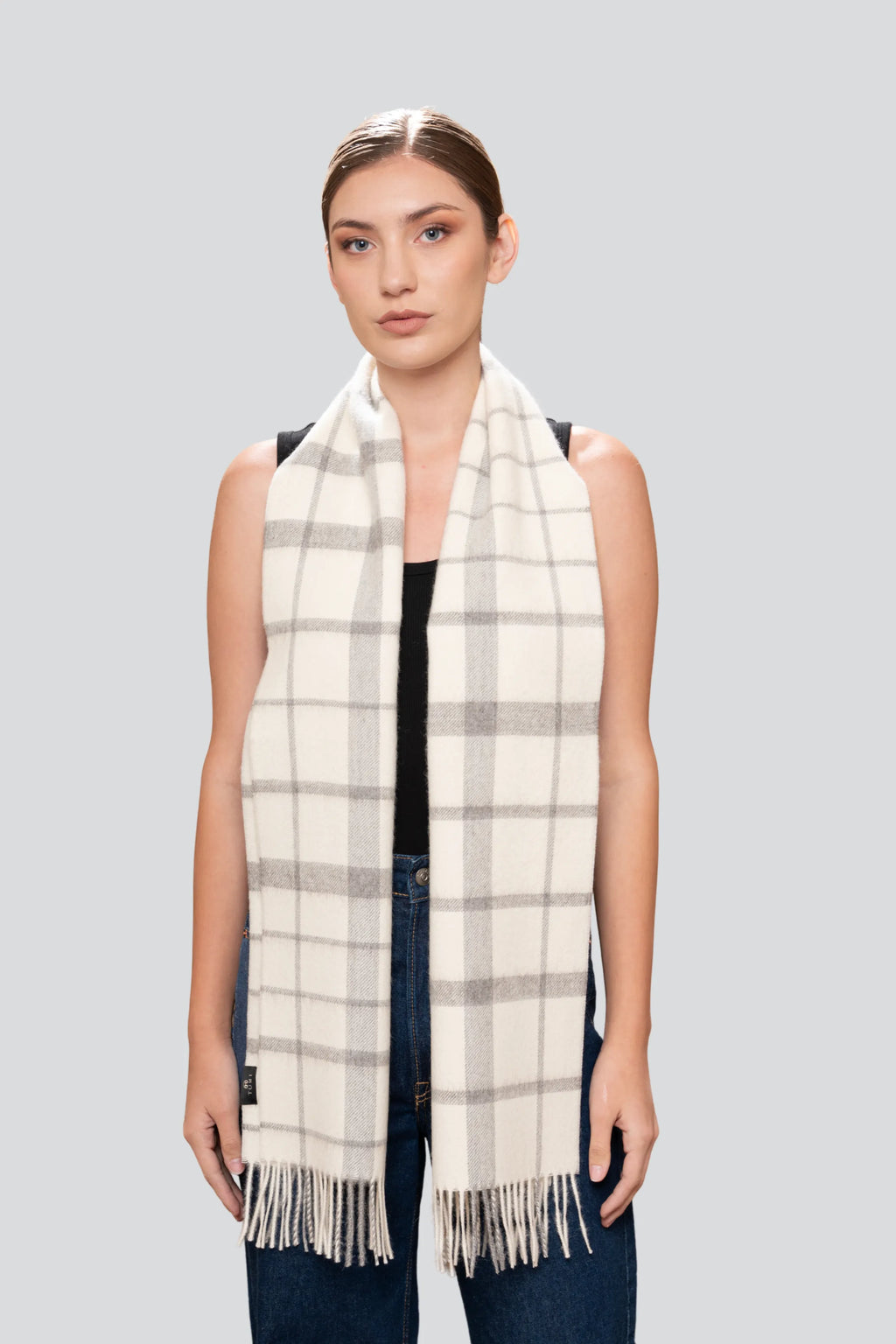 Alpaca Plaid Scarf in Natural Undyed Fibres