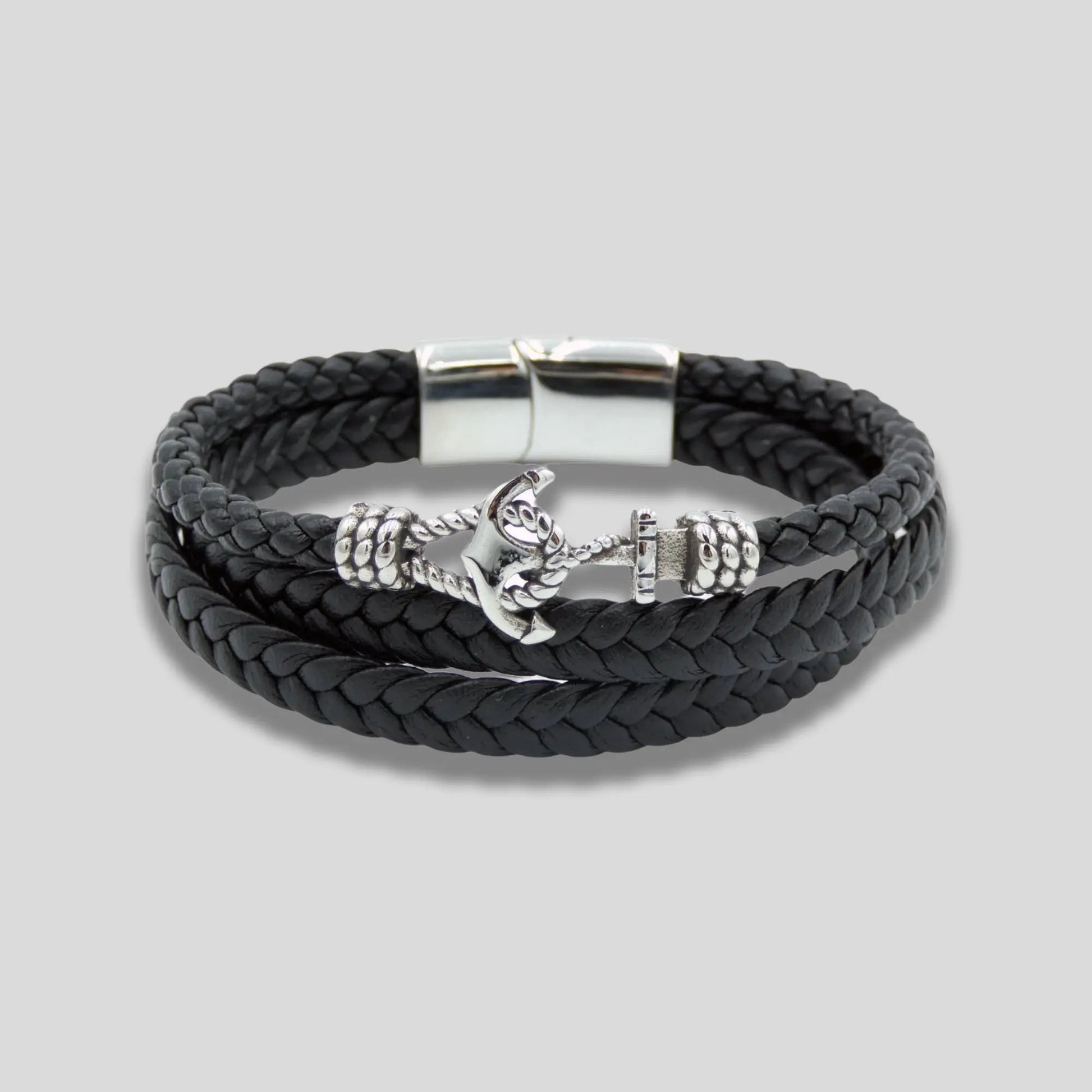 Multi Layer Leather Bracelet with Anchor and Hook Detail
