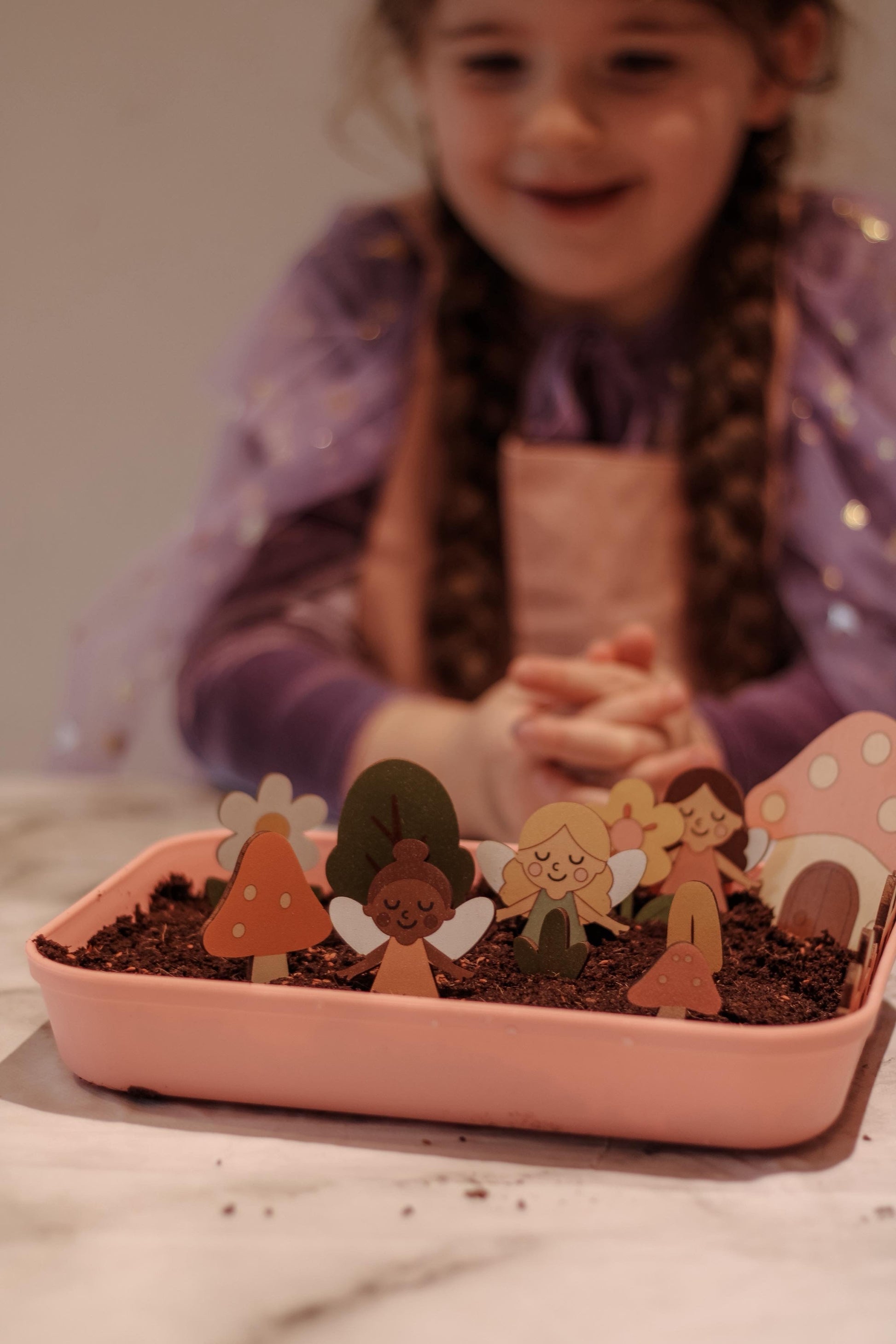 Fairy Garden Starter Kit with Apron, Tray, Shovel, Fairies, Soil and Seeds