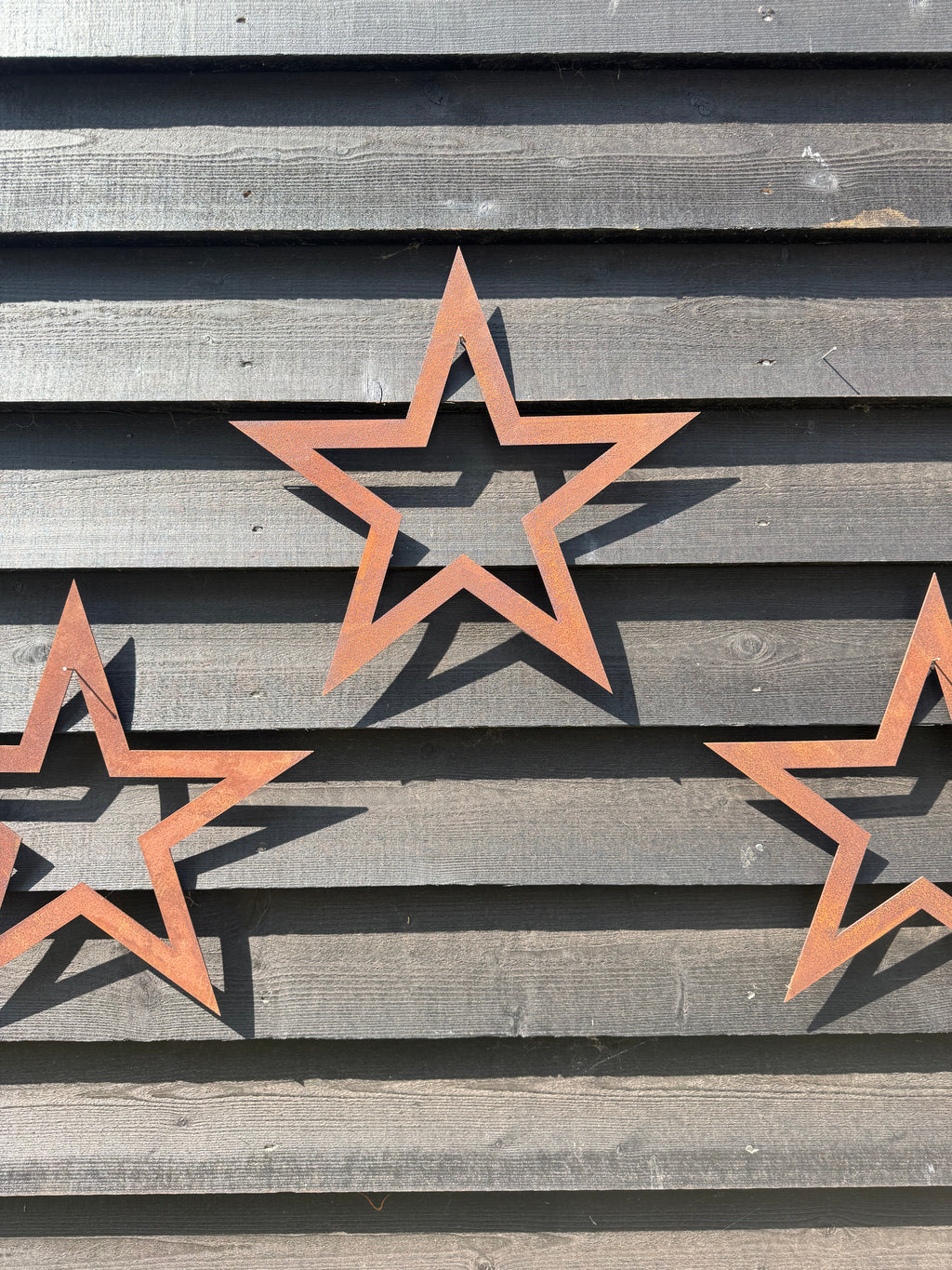 Set of 3 Rusty Metal Stars for Home and Garden