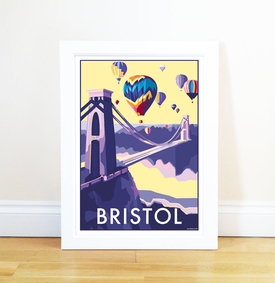 Bristol Travel Poster Print with Suspension Bridge and Hot Air Balloons