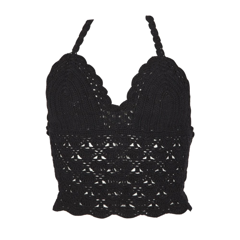 Lace Up Crochet Halter Top in Khaki Green, Navy, Cream or Black