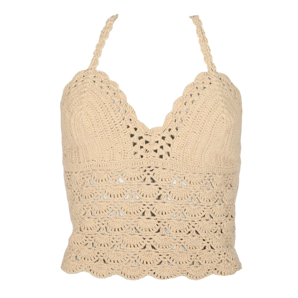 Lace Up Crochet Halter Top in Khaki Green, Navy, Cream or Black