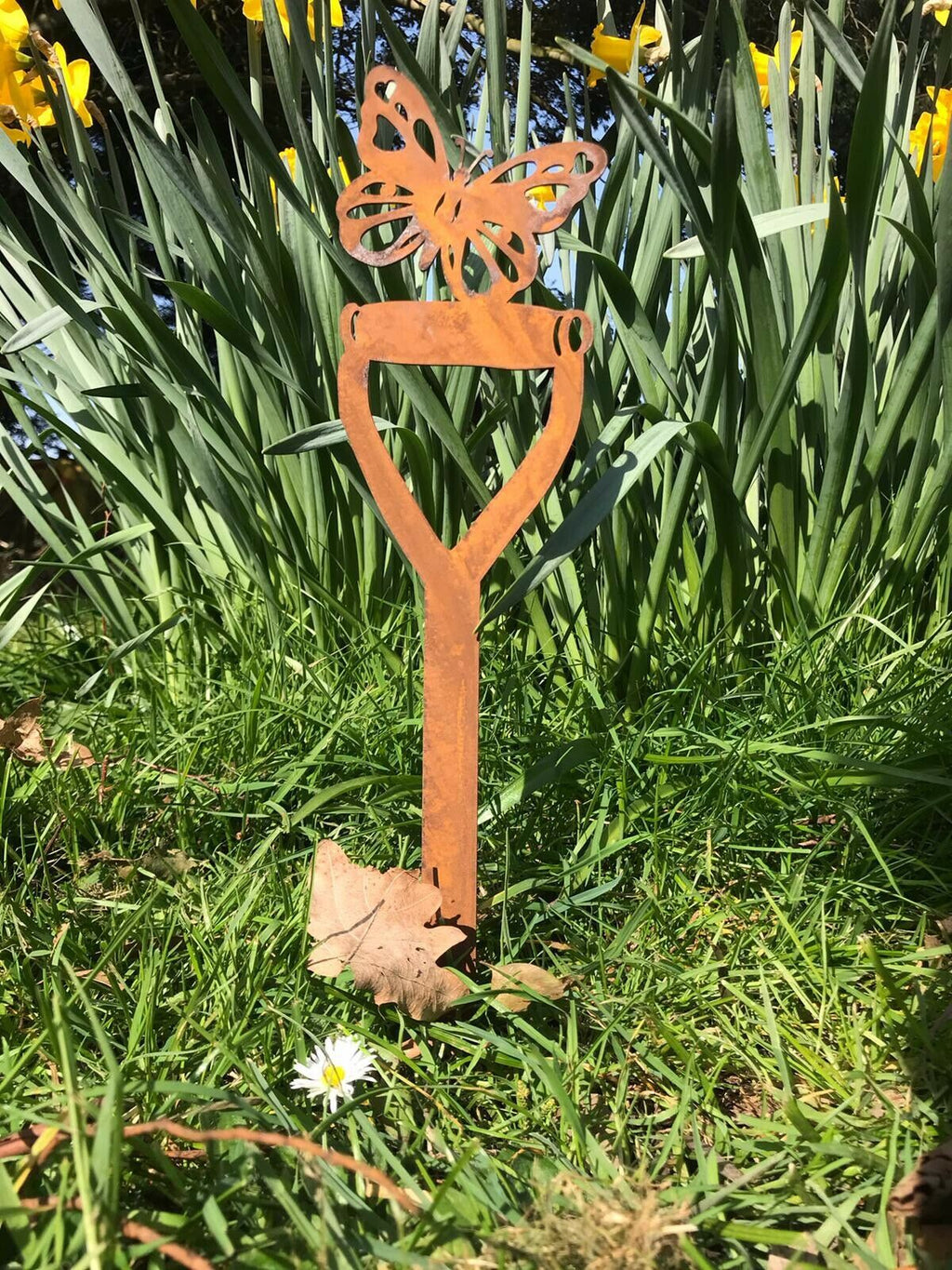 Rusty Metal Butterfly Garden Spade Stake Decoration