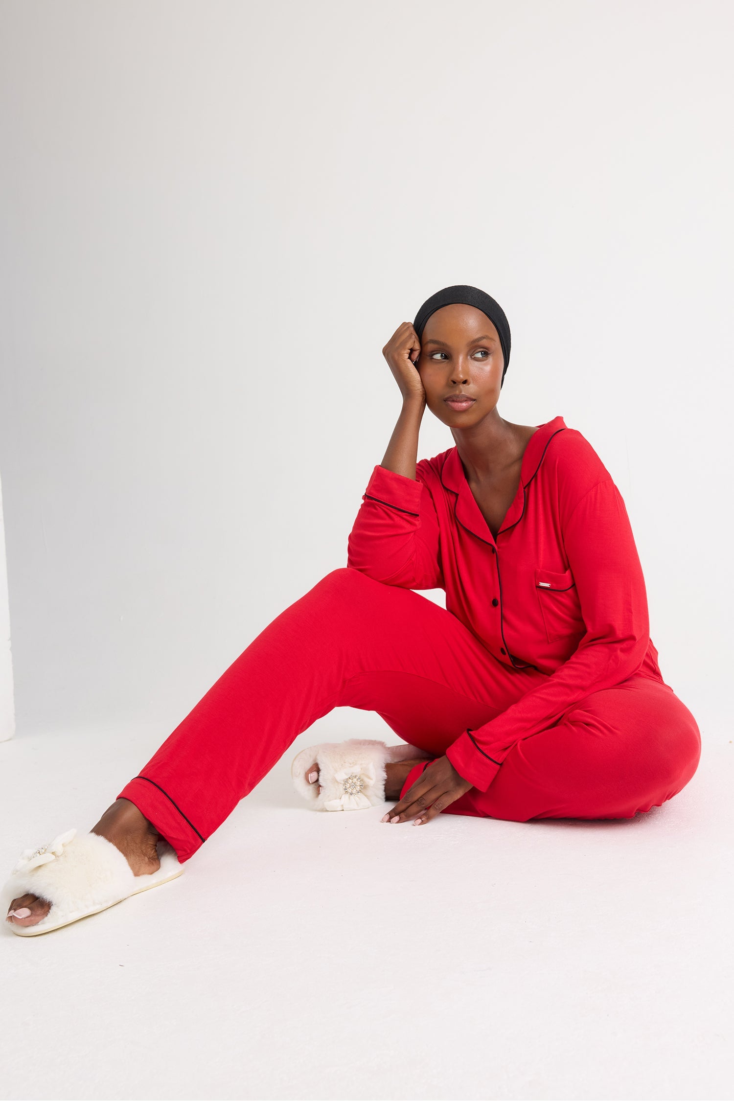 Bamboo Long Pyjama Set in Red
