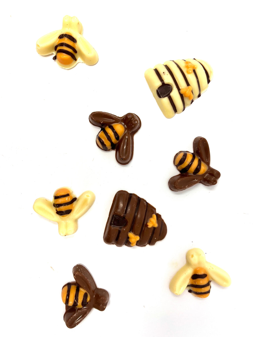 Handmade White and Milk Chocolate Bees and Beehives