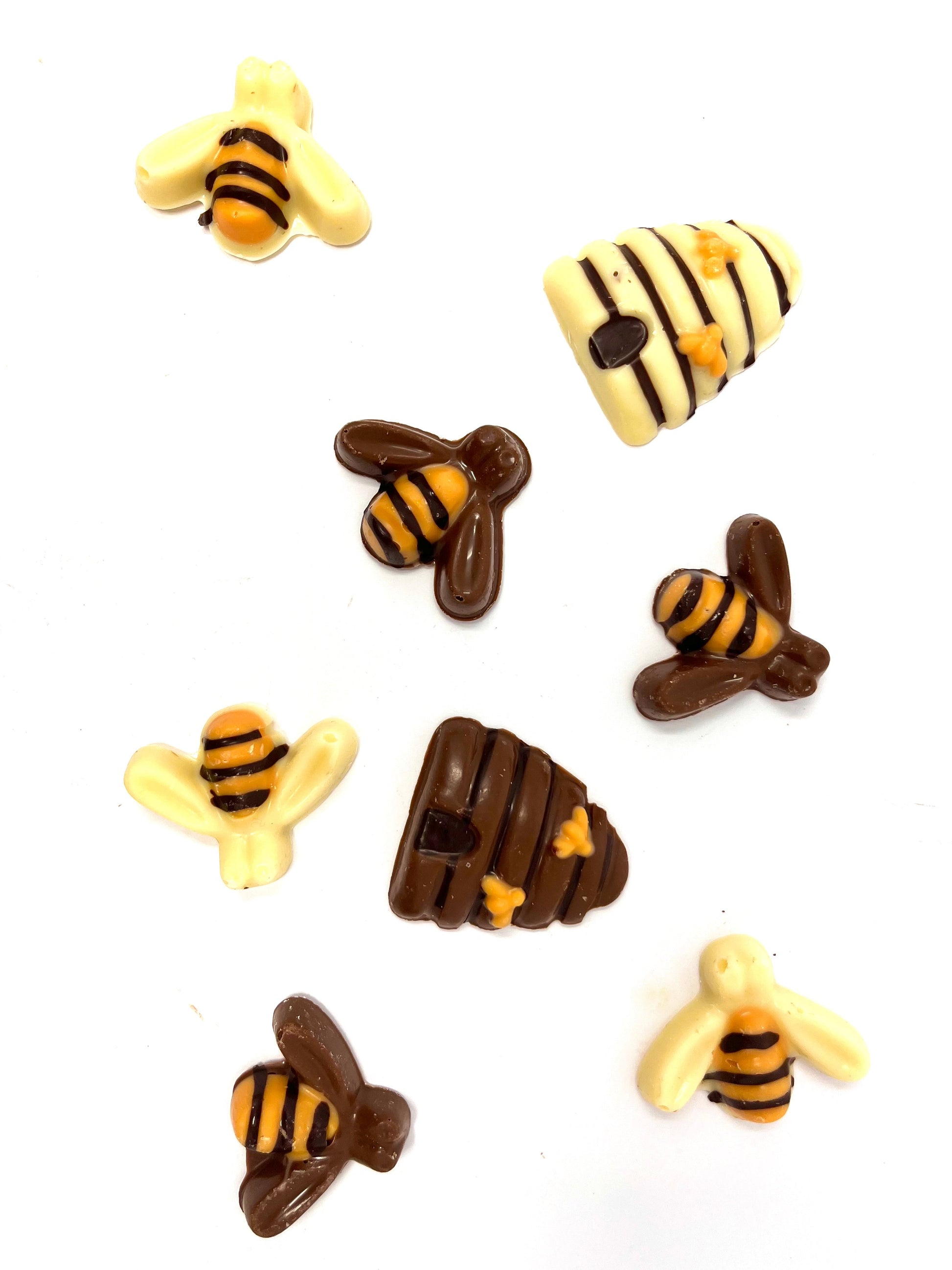 Handmade White and Milk Chocolate Bees and Beehives