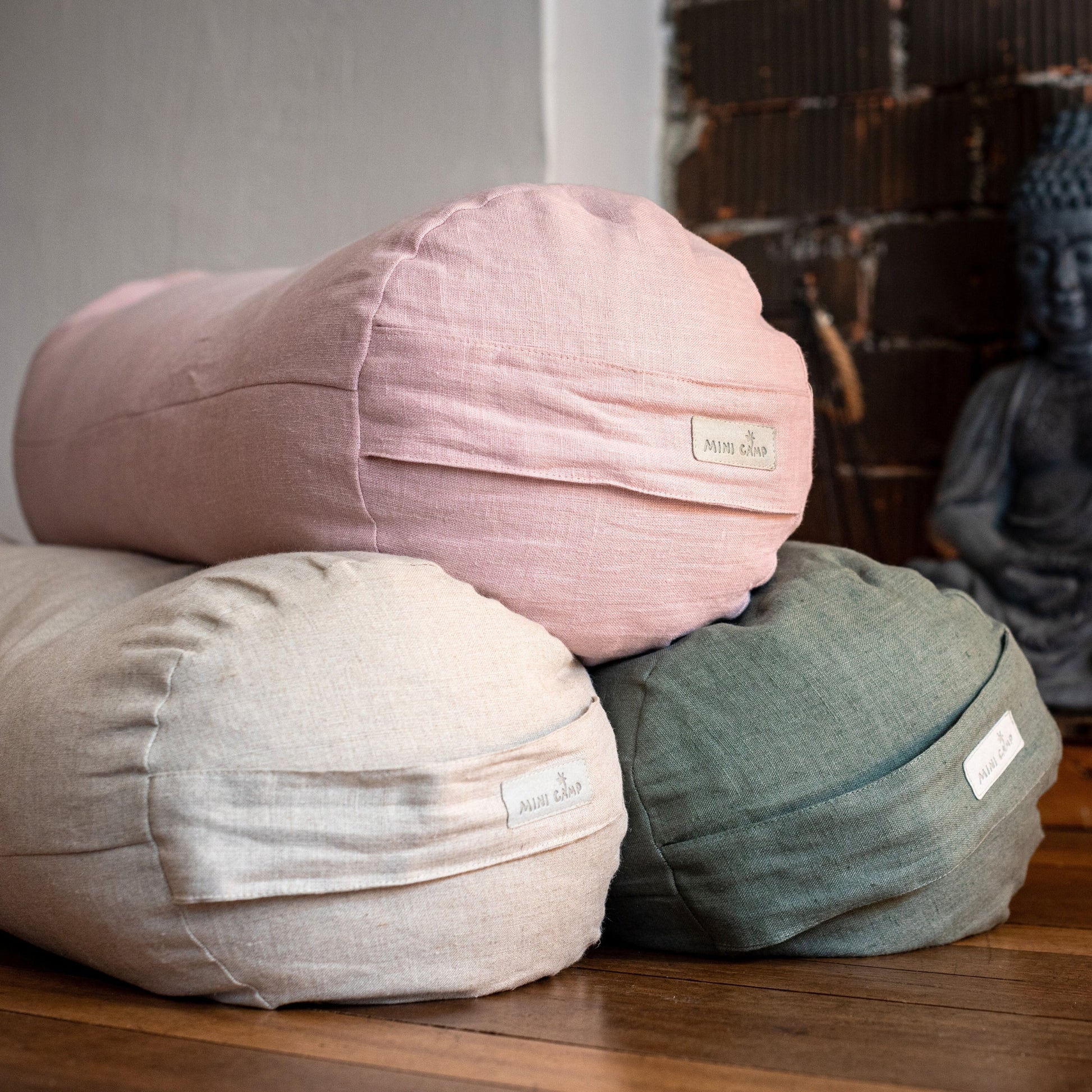 Yoga Bolster Meditation Cushion in Forest Green Linen