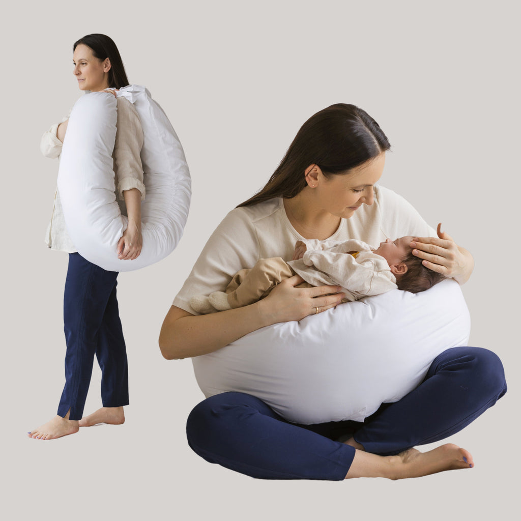 C Shape Baby Feeding and Pregnancy Pillow with Organic White Cover