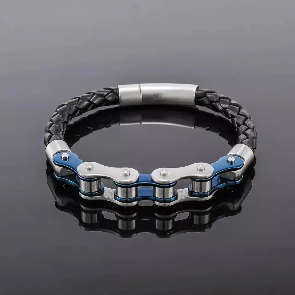 Blue and Silver Bike Chain Bracelet