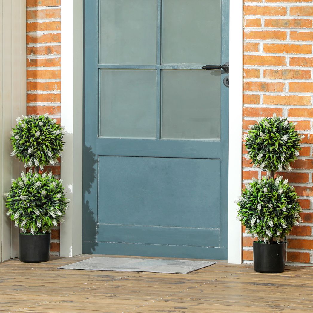 Set of 2 Potted Artificial Plants with Lavender Flowers