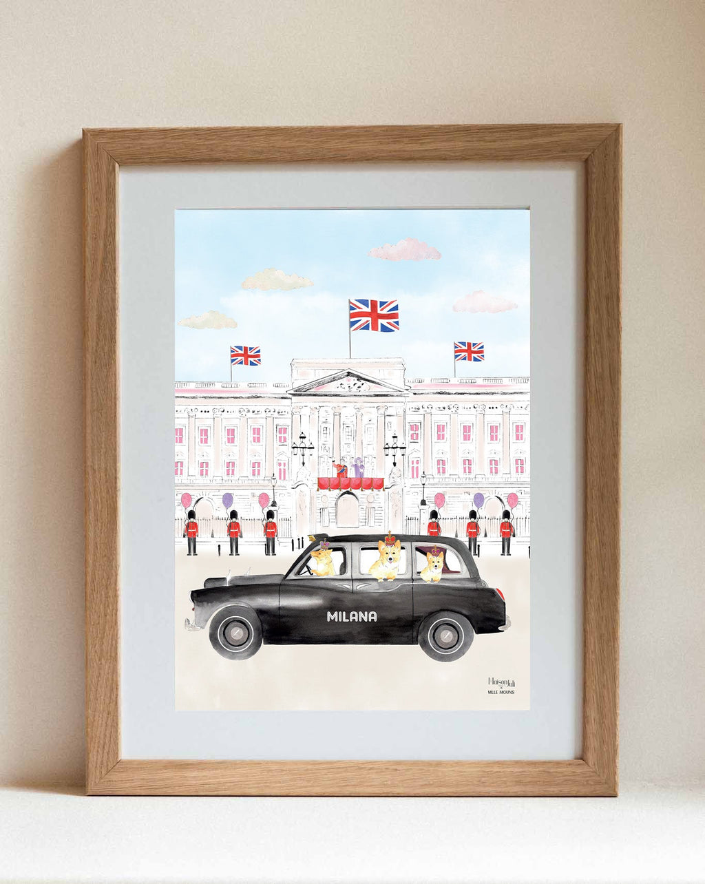 Black Cab of Buckingham Palace Print for Girls