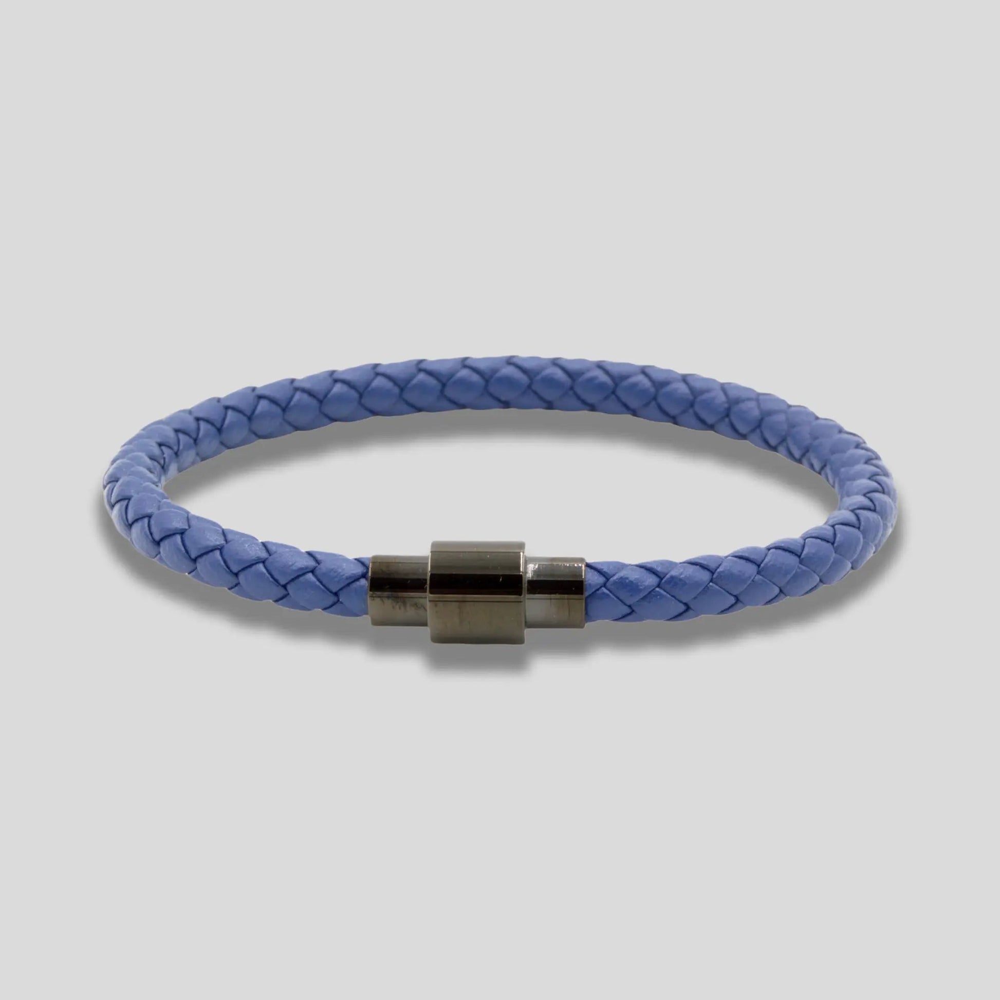 Blue Genuine Leather Bracelet with Magnetic Clasp