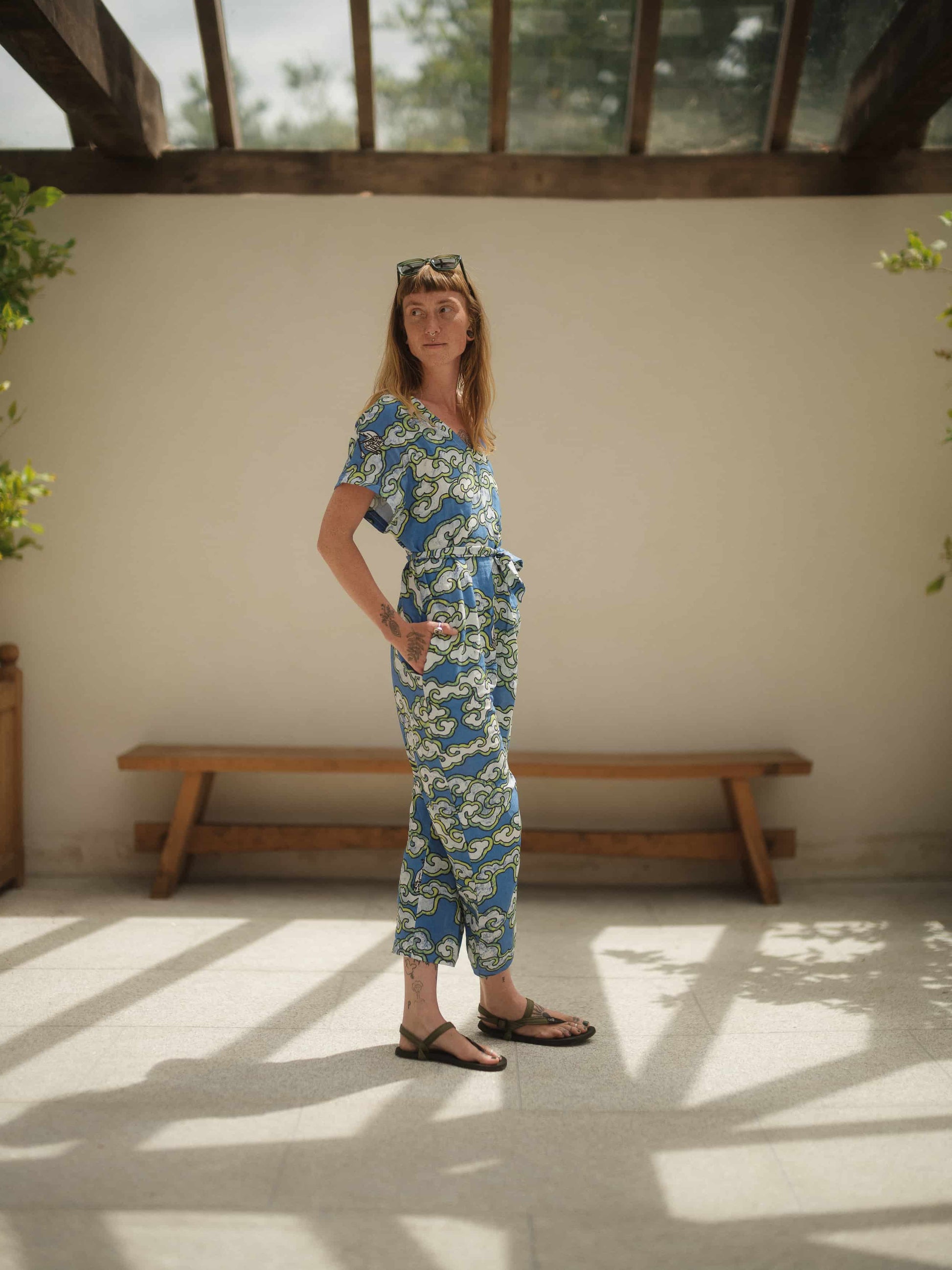 Blue Clouds Loose Fit Jumpsuit in Linen and EcoVera