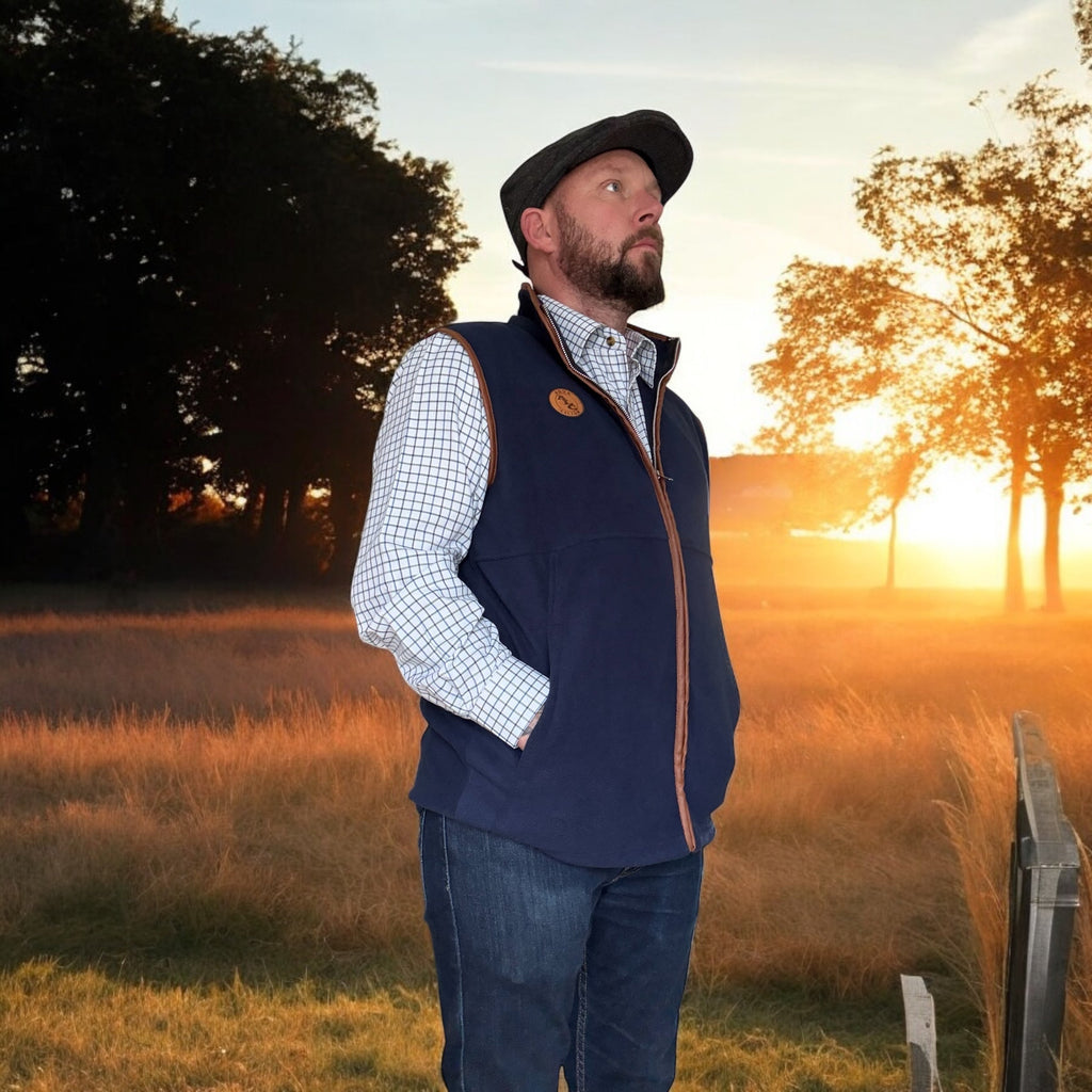 Man standing in a field with sunset in the background on rokkatei-eshop.mom