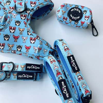 Blue Chihuahua Print Small Dog Harness with Exclusive Character Design