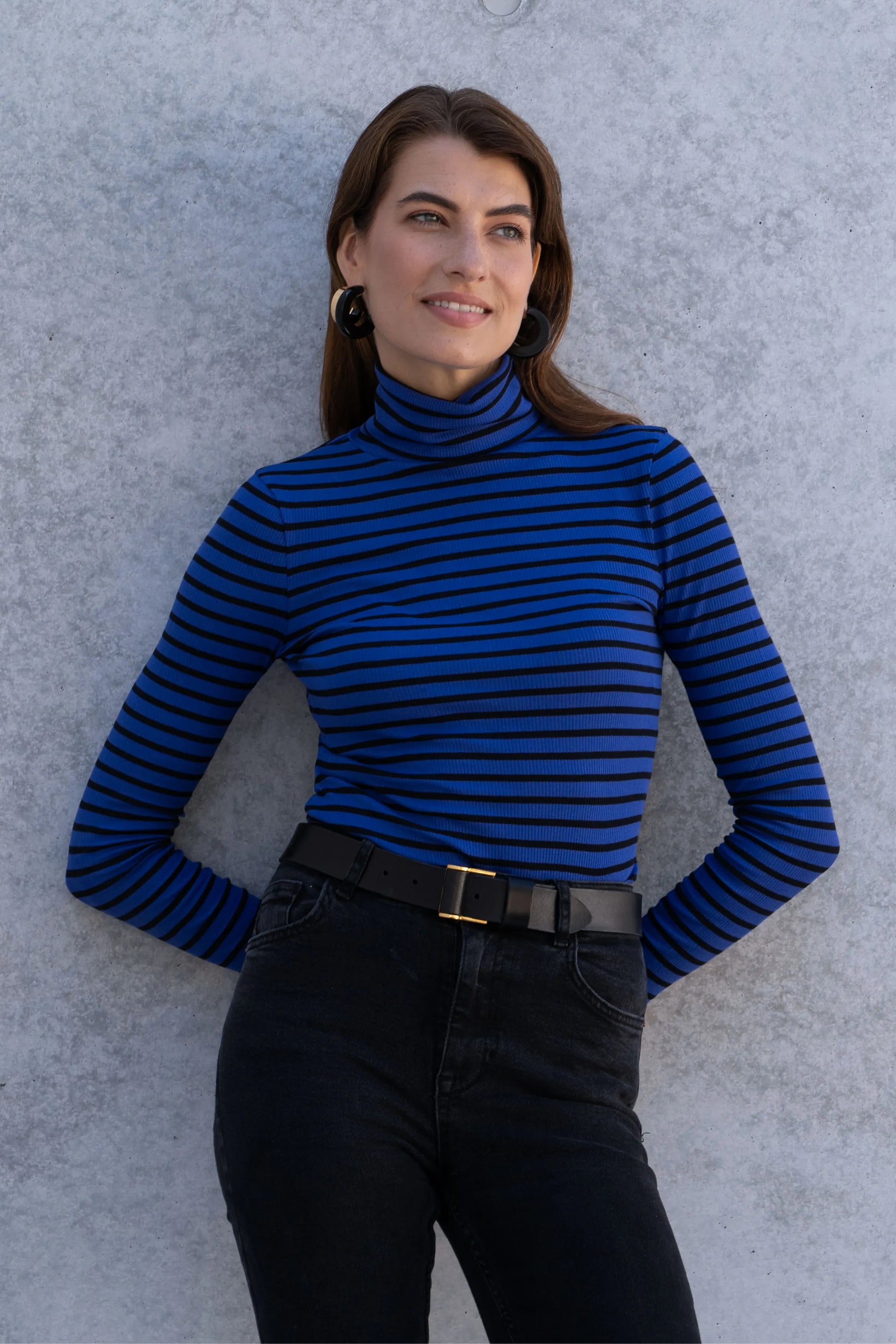 Striped Cotton Roll Neck Long Sleeve