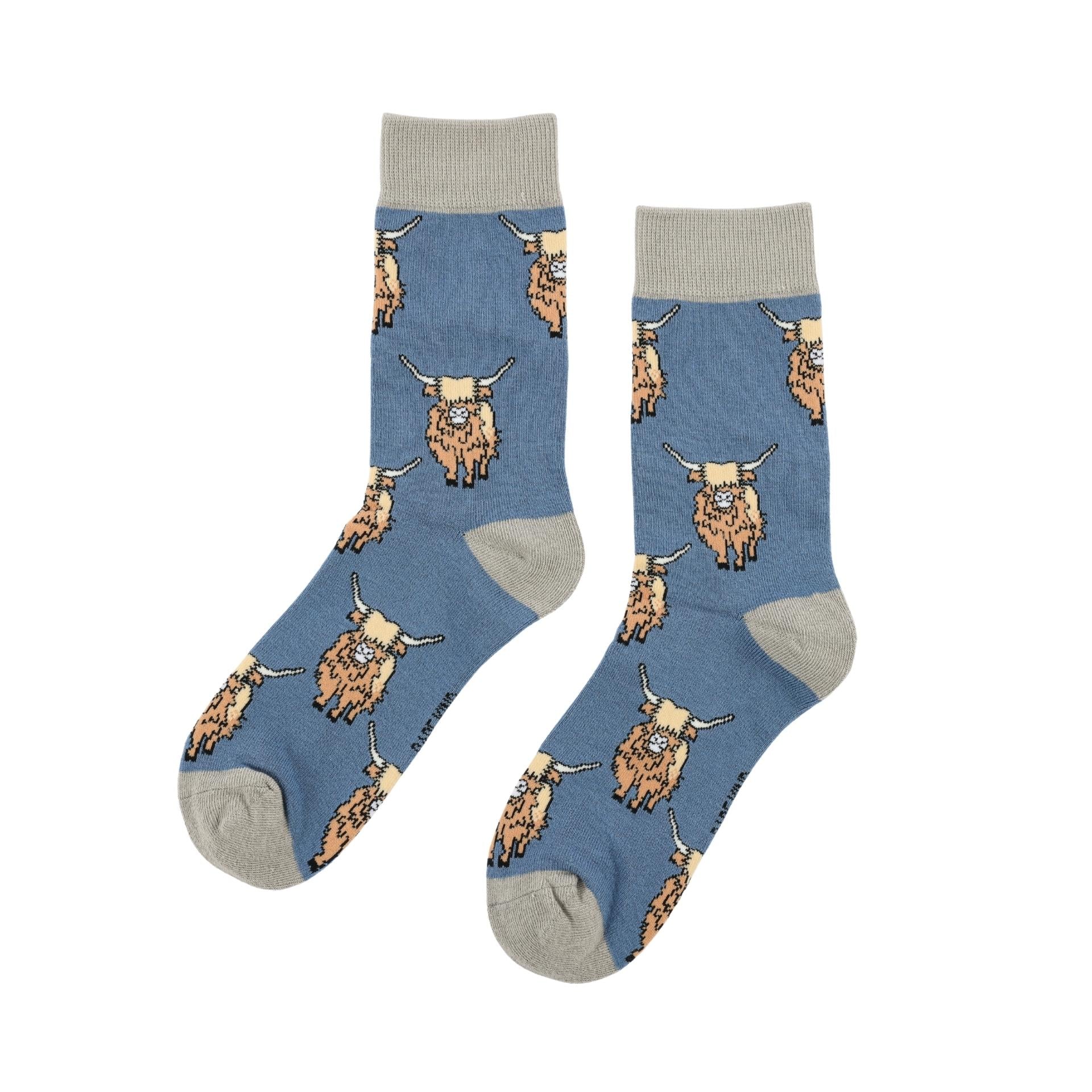 Highland Cow Bamboo Socks in Blue